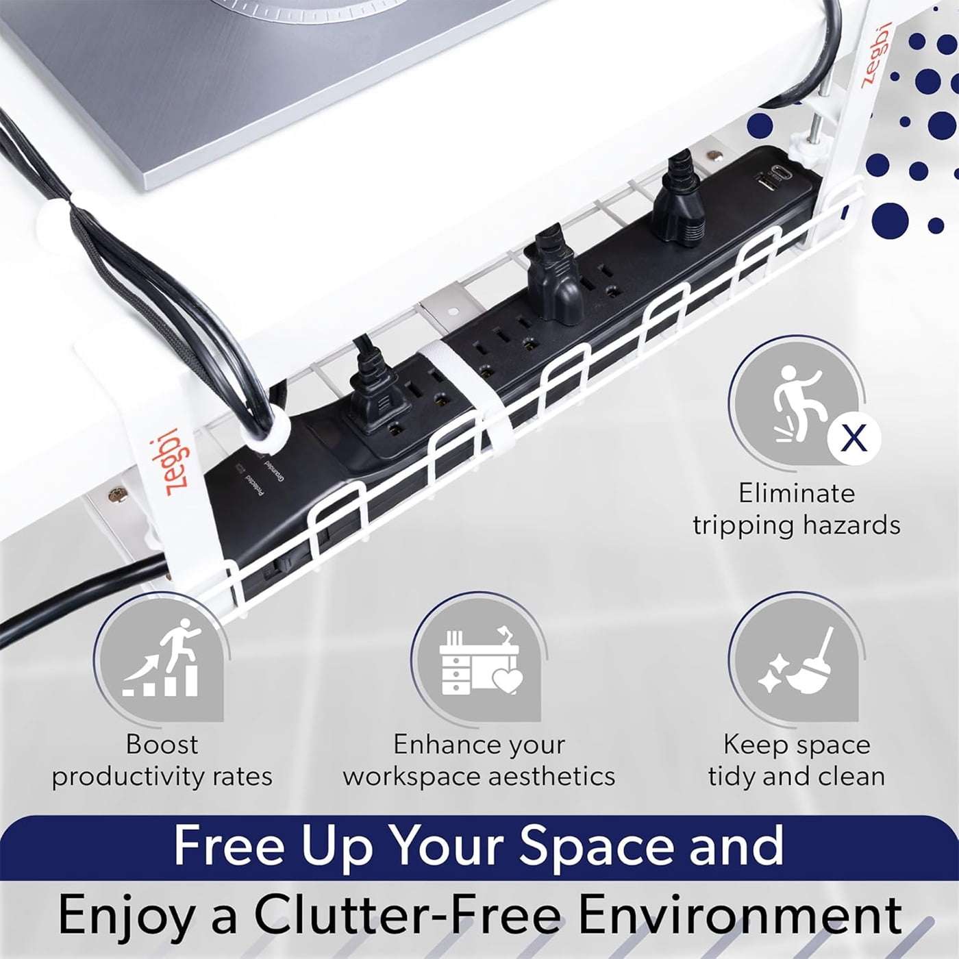 No Drill Under Desk Cable Management Tray Under Desk Cable Tray Holder Desk Cable Organizers Accessories Desk Cable M... - Image 6