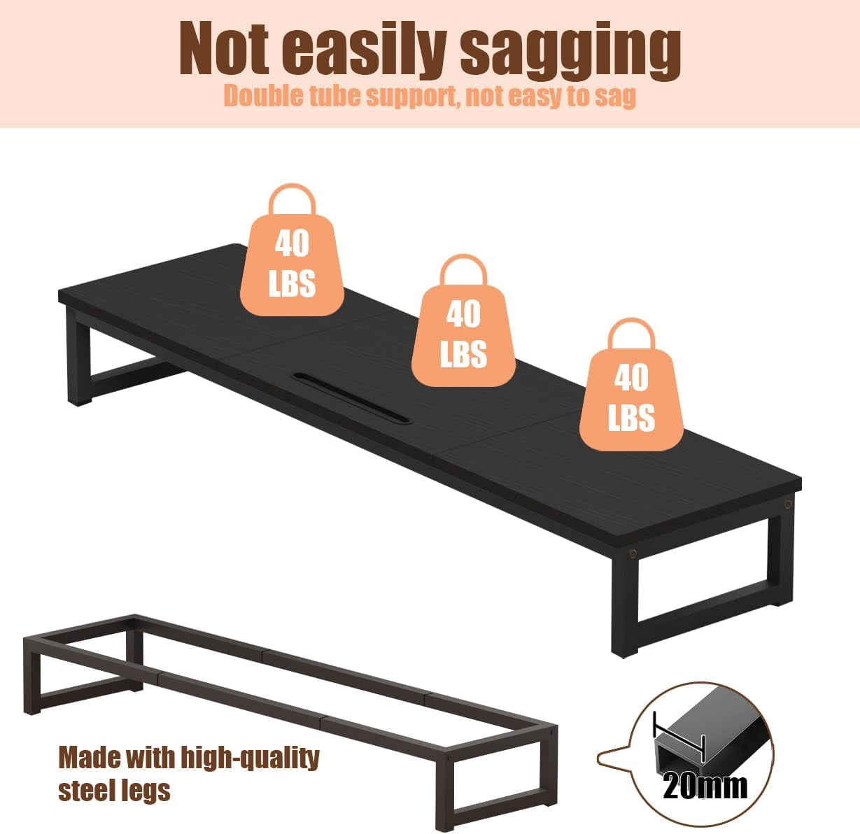 Riser 38.7 Inch Long Wood & Steel, 2 s Desktop with Tablet Holder, Ergonomic Organizer for Computer Laptop TV - Image 6