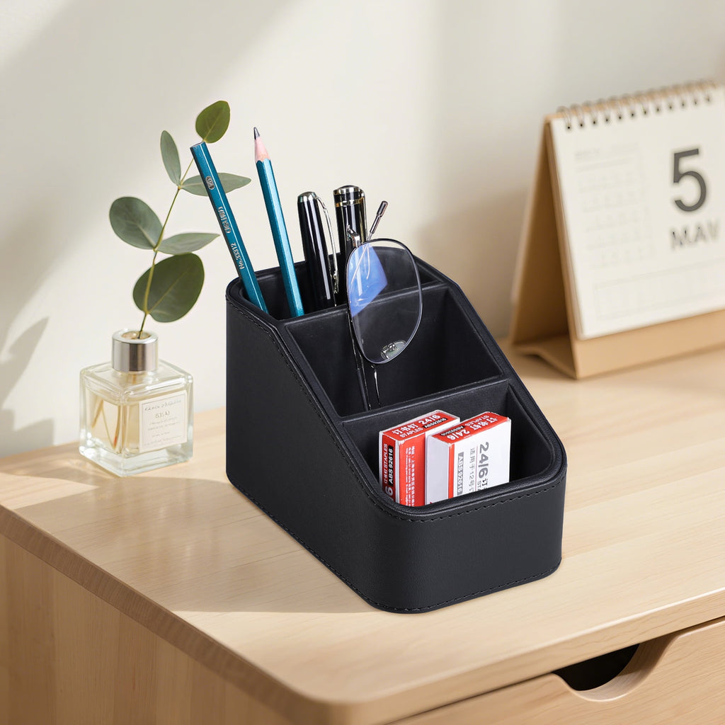 PU Leather Remote Control Holder, Small Desk Organizer Office Supply Bedside Caddy for Nightstand End Table Couch, Pen Remote Organizer with - Image 4