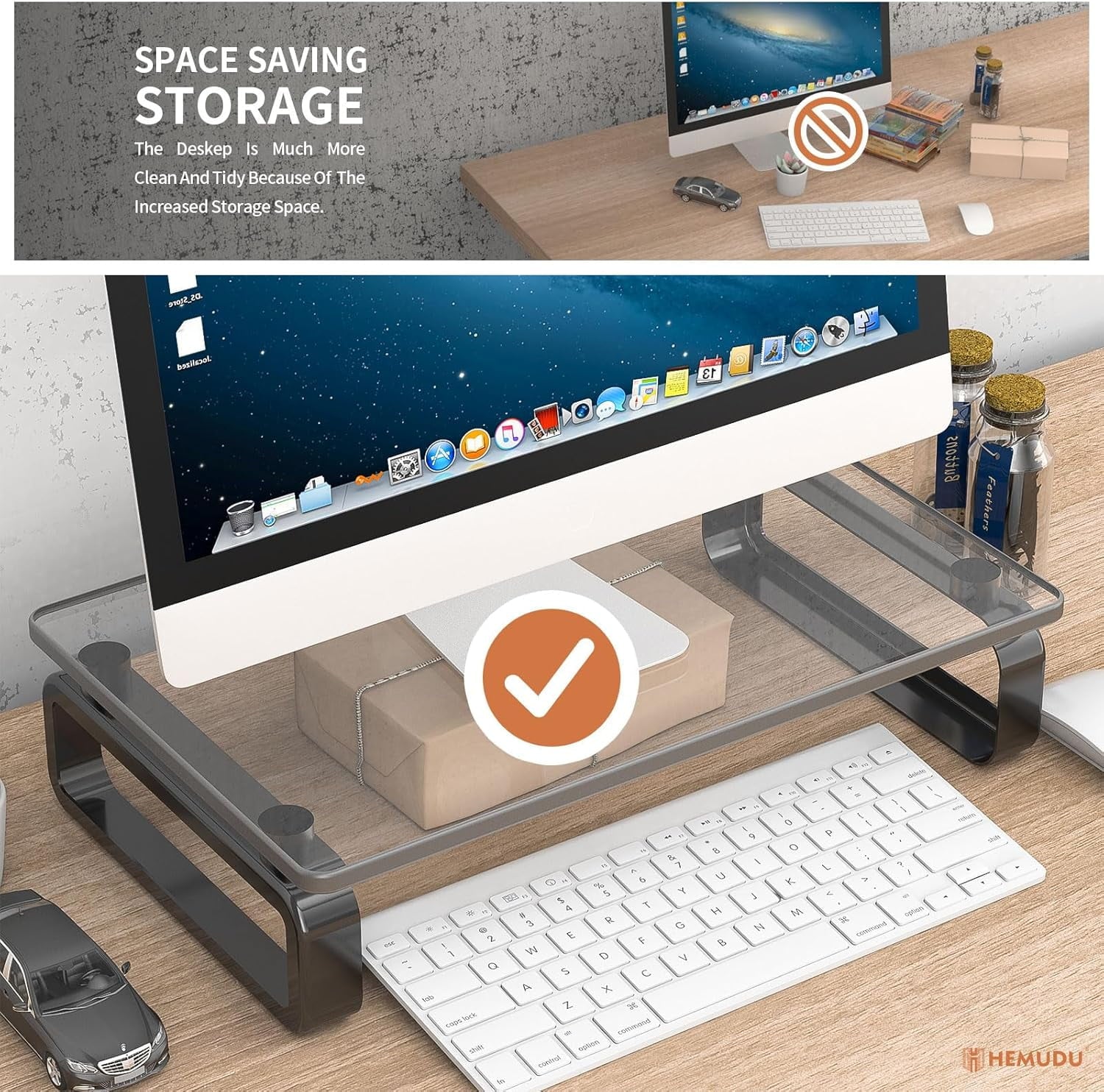 Computer Monitor Stand Riser Multi Media Desktop Stand for Flat Screen LCD LED TV, Laptop/Notebook, with Tempered Glass and Metal Legs, Blac - Image 4