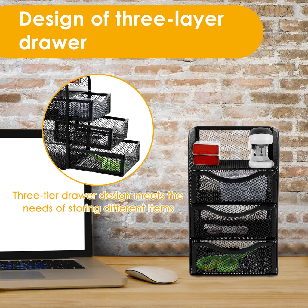  Mesh Desk Organizer with 3 Drawer Mesh Desk Storage Rack Mesh Desk Caddy for Home Office - Image 6