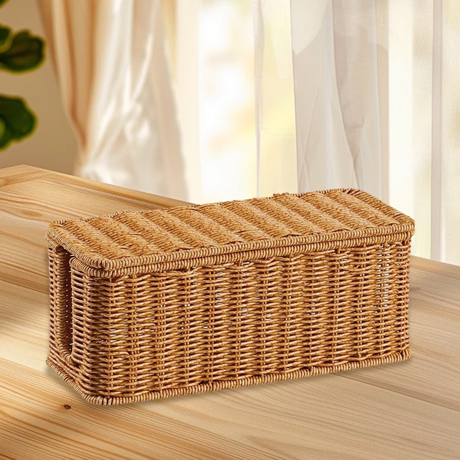 Socket Organizer， Large Cable Management Box Handwoven Imitation Rattan Organizer Box Decorative Box Cable Organizer Box for Desk Management - Image 3