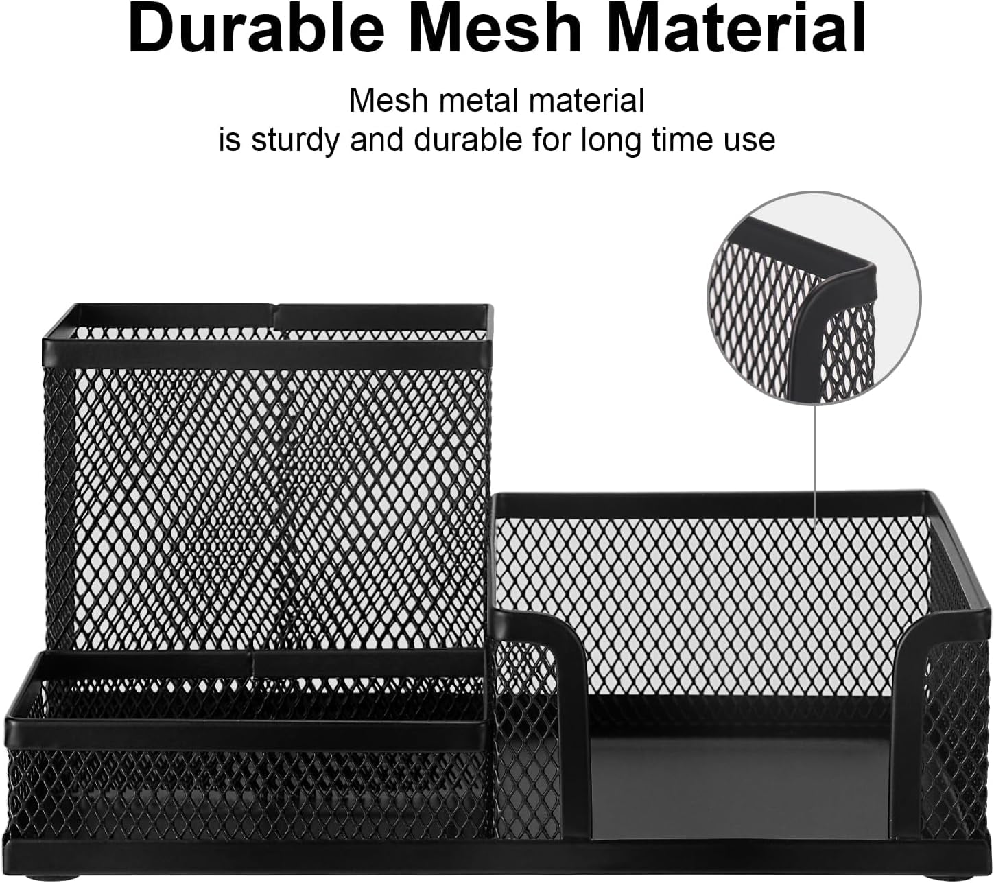 Black Mesh Pen Holder Desk Organizer, Office Supplies Pencil Storage with 3 Compartments - Image 4