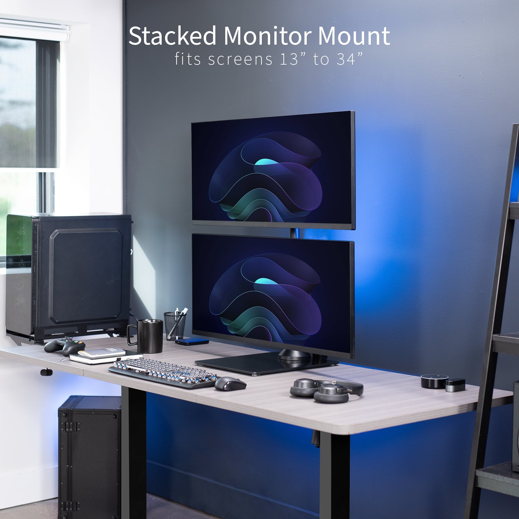 Dual Monitor Vertical Stand, Glass Base, Fits 2 Ultrawide Screens up to 34" - Image 2