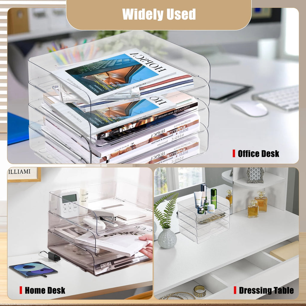 Clear Stackable Paper Trays 4 Pack, Desktop Racks with 4 File Bags, PET Clear Desk Letter Tray Set, Stackable Desk Or... - Image 6