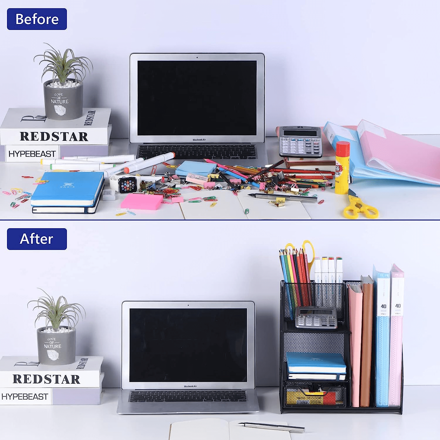 Marbrasse Desk Organizer with File Holder, 3-Tier Paper Letter Tray Organizer with Drawer and Pen Holder, Mesh Deskto... - Image 3