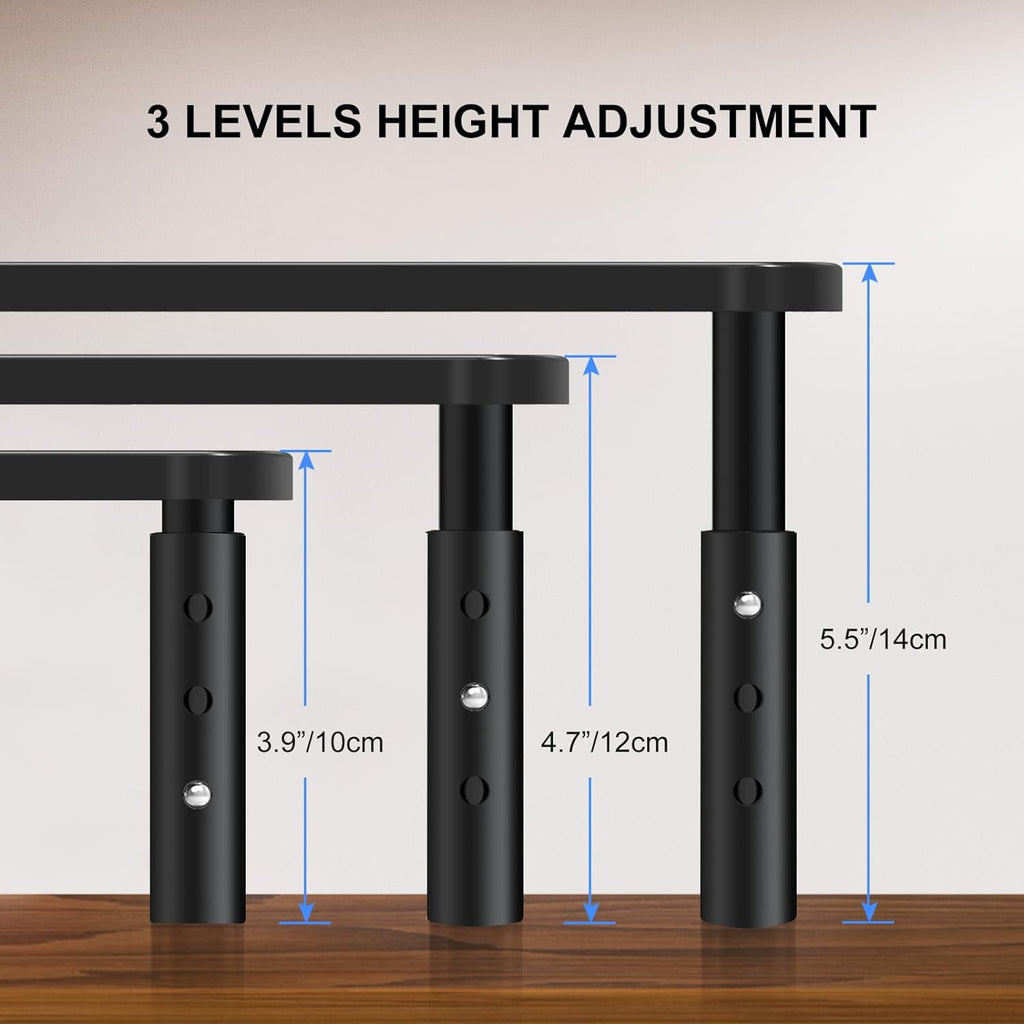 Behome 2 Pack Monitor Stand, Desk Monitor Riser 3 Height Adjustable, Laptop Riser with Airflow Vents, Desktop Stand f... - Image 2