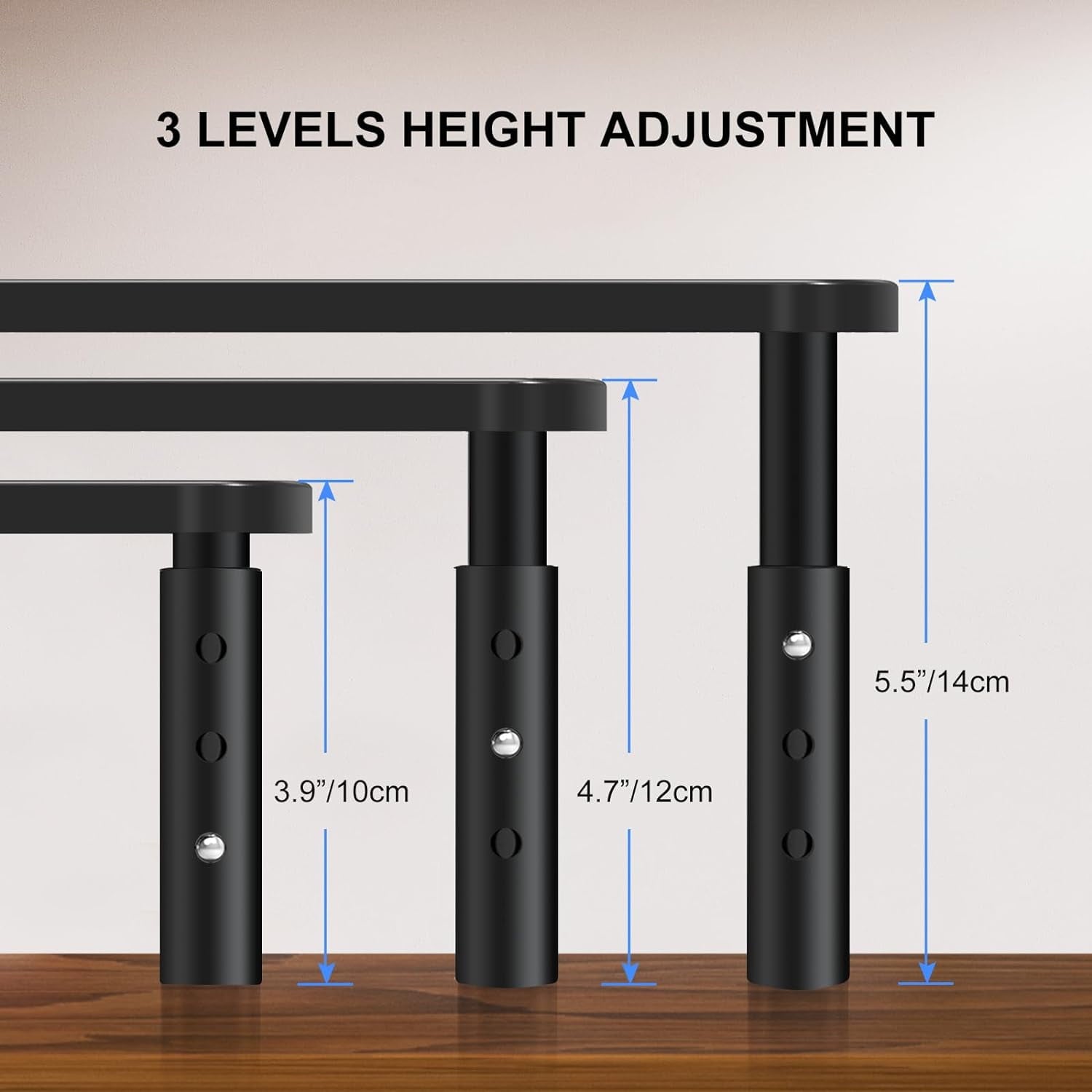 Behome 2 Pack Monitor Stand, Desk Monitor Riser 3 Height Adjustable, Laptop Riser with Airflow Vents, Desktop Stand f... - Image 2