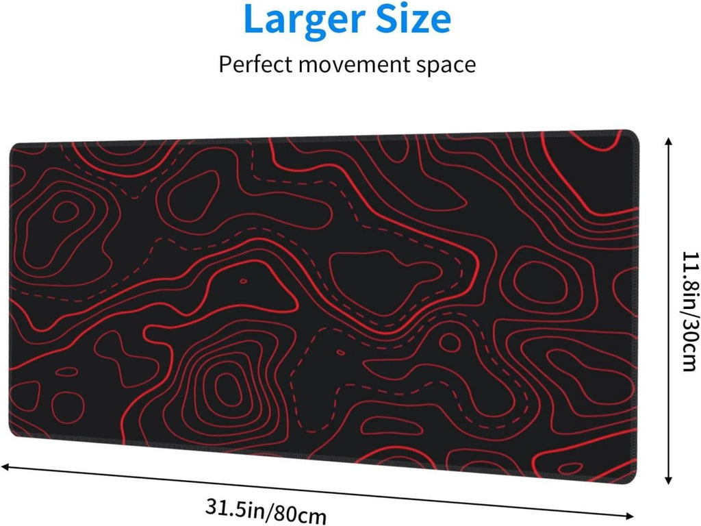Red Black Topographic Mouse Pad Large Gaming Desk Mat Computer Mousepad XL Long Non-Slip Laptop Keyboard Mat for Offi... - Image 4