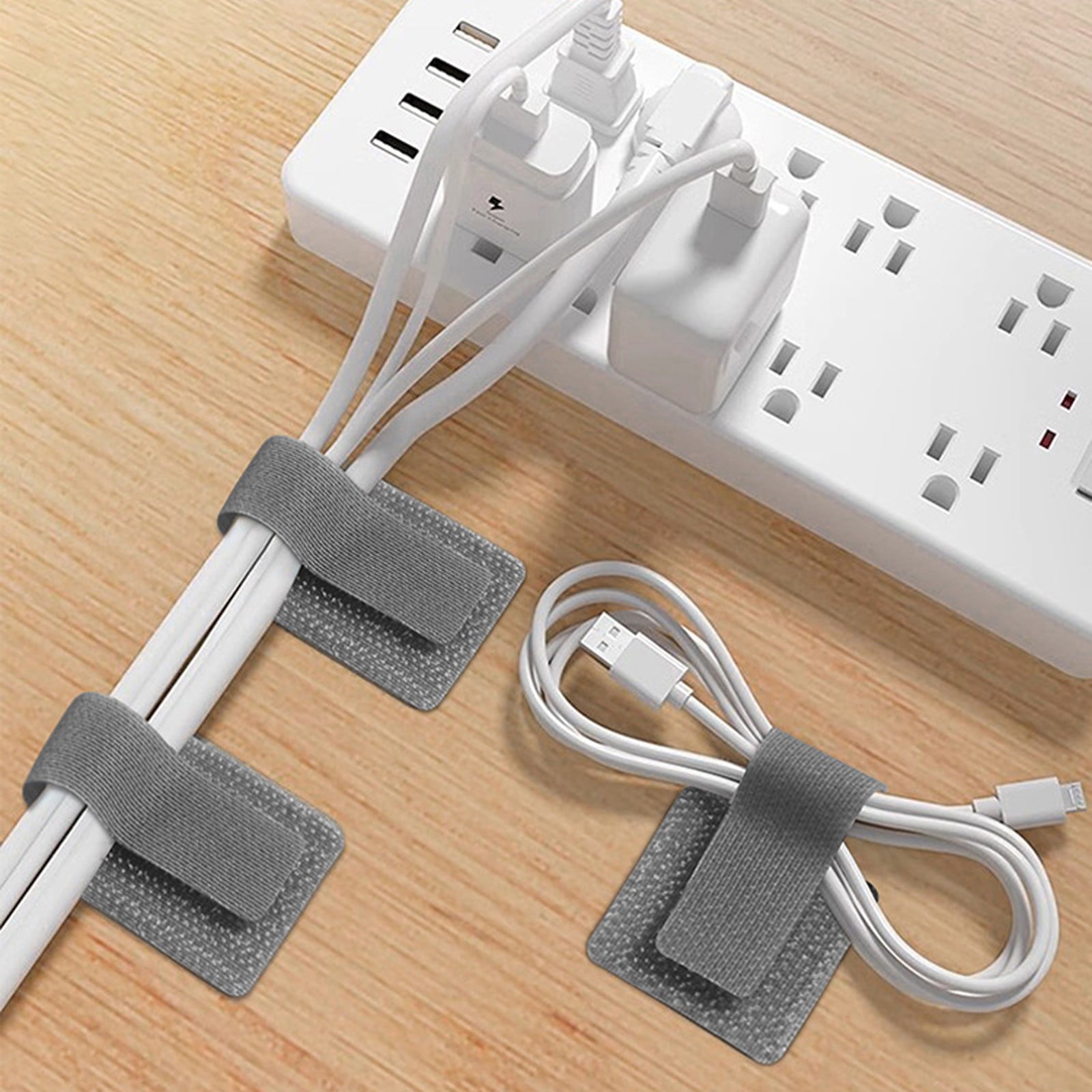 10Pcs Management Under Desk, Strong Adhesive Tape Cord Organizer, Adjustable Hook and Loop Ties, Reusable Cord Holder... - Image 4