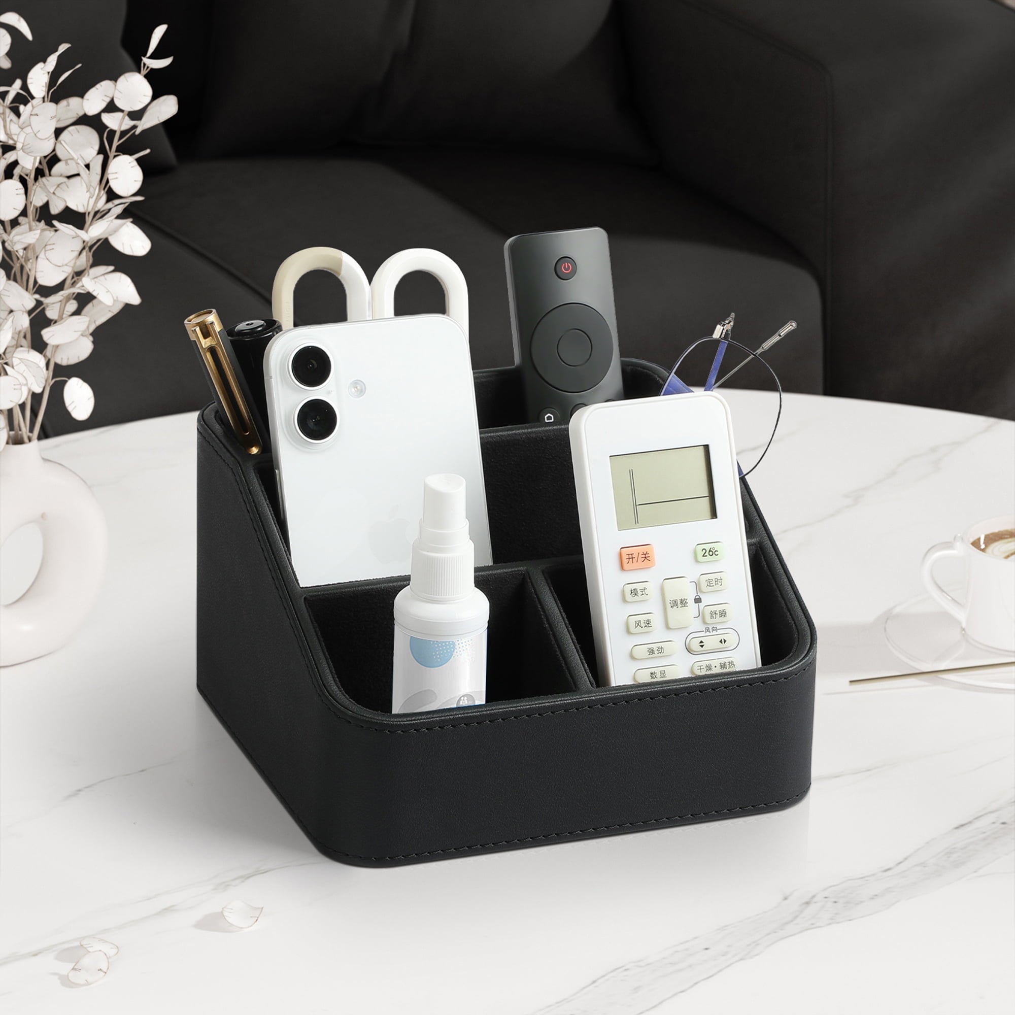 Remote Control Holder, PU Leather Small Desk Organizer Stylish Cute Desktop Organizer for Home Office Desk Accessories, Remote Caddy Bedside - Image 6