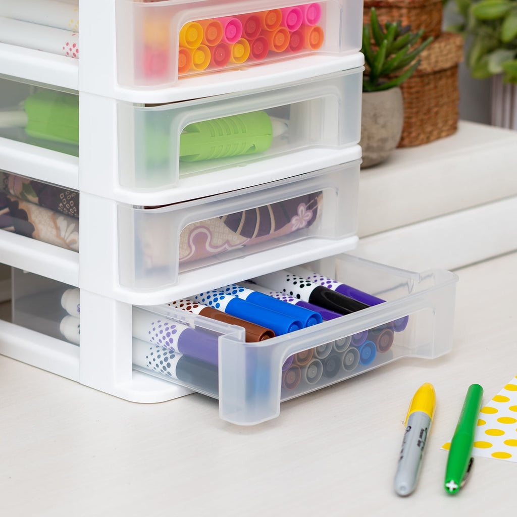 IRIS Small 4-Drawer Compact Desktop Organizer, Stacking Desktop Unit, White-Clear, Single - Image 6