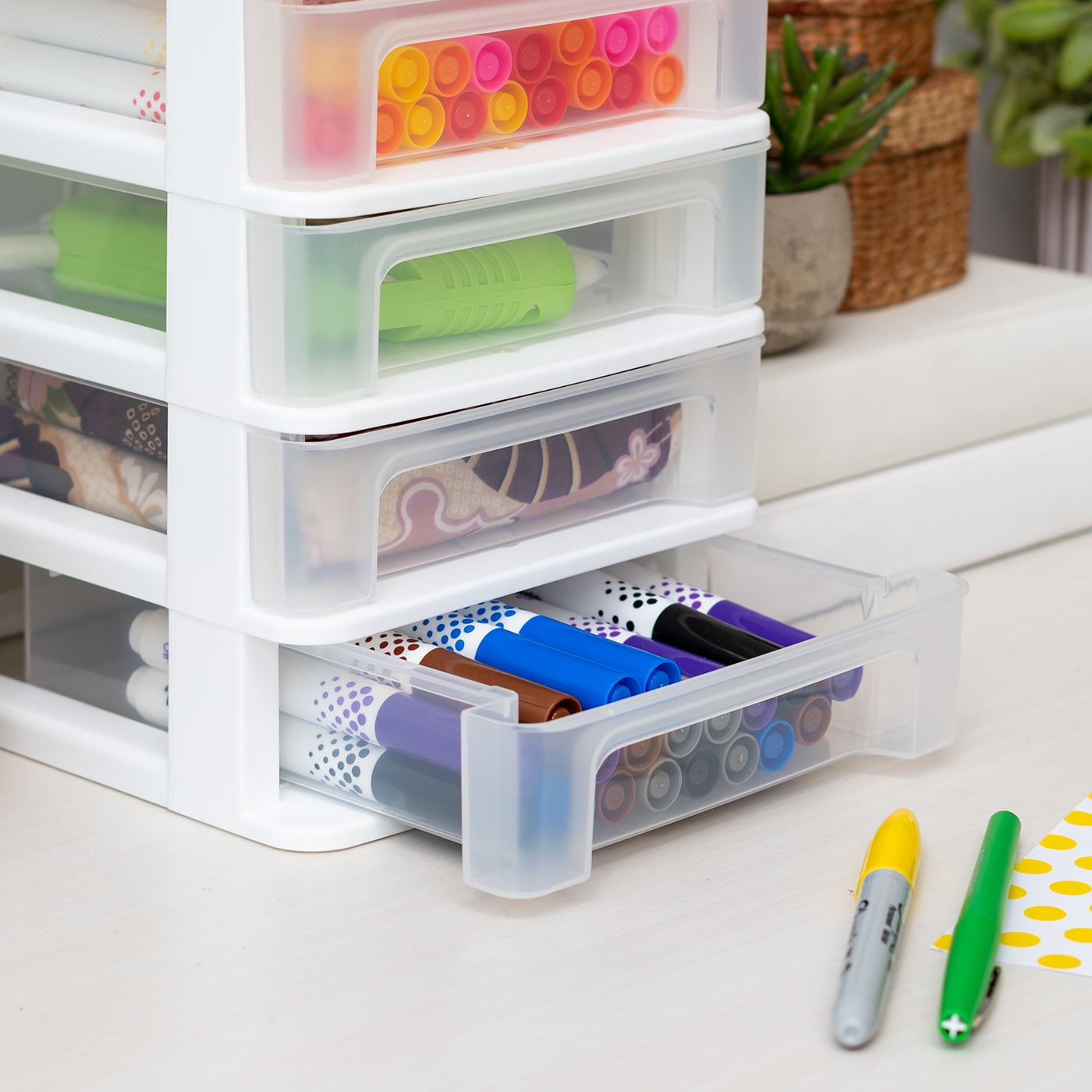 IRIS Small 4-Drawer Compact Desktop Organizer, Stacking Desktop Unit, White-Clear, Single - Image 6