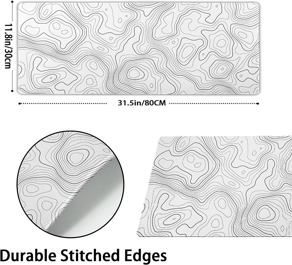 Topographic Map Large Mouse Pad XL White Lines Contour Geographic Extended Large Desk Mat Big Desk Pad 80X30 CM Non-S... - Image 2