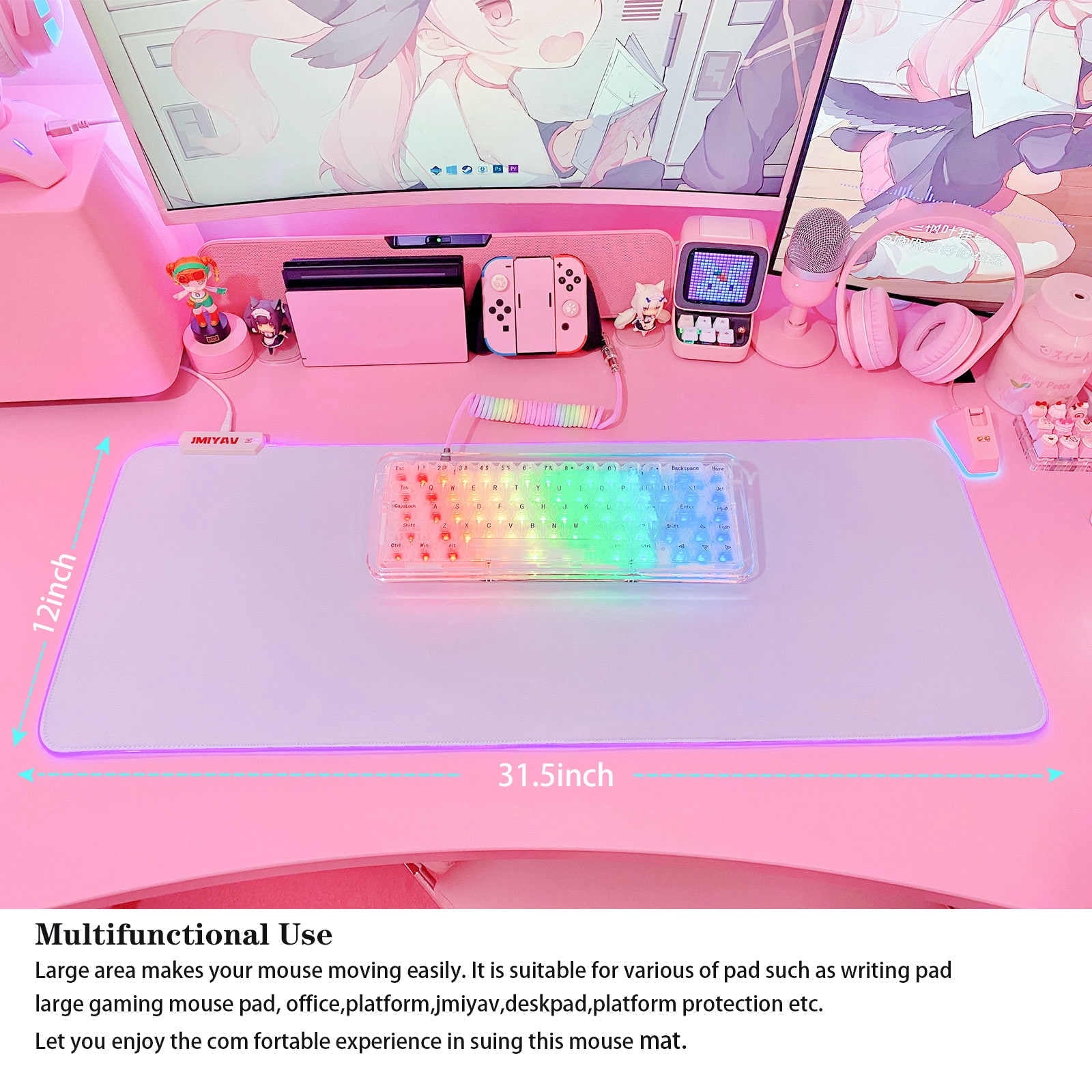 Gaming Mouse Pad White RGB Mousepad Non-Slip Rubber Base Extra Large Cool XL XXL Computer Desk Pad Gaming Accessories... - Image 5