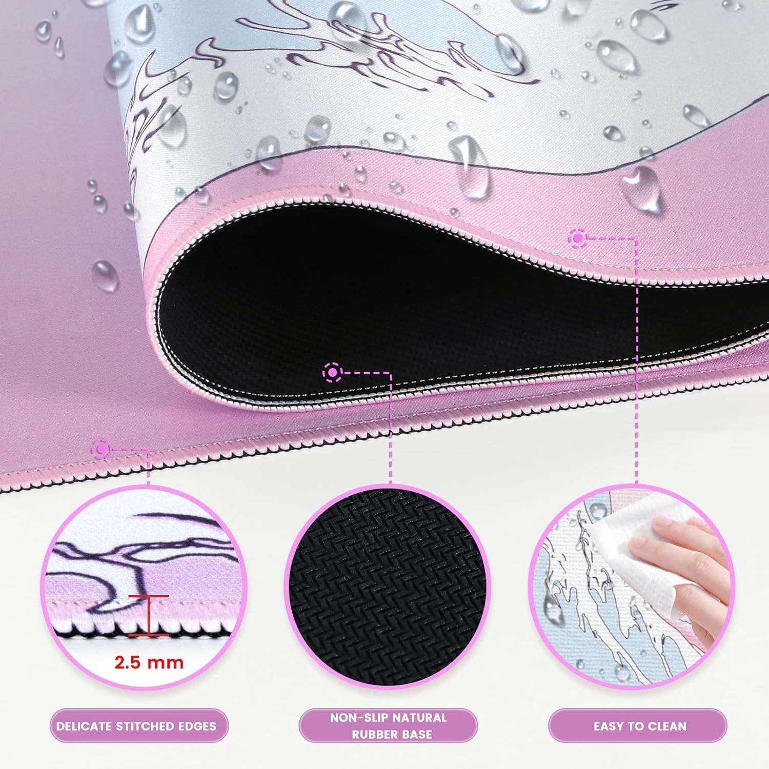 Japanese Sea Wave Large Mouse Pad, Anime Gaming Mouse Pad with Stitched Edges, Non-Slip Rubber Base, Kanagawa 35.4x15.7 Inch XXL Mouse Pad K - Image 5
