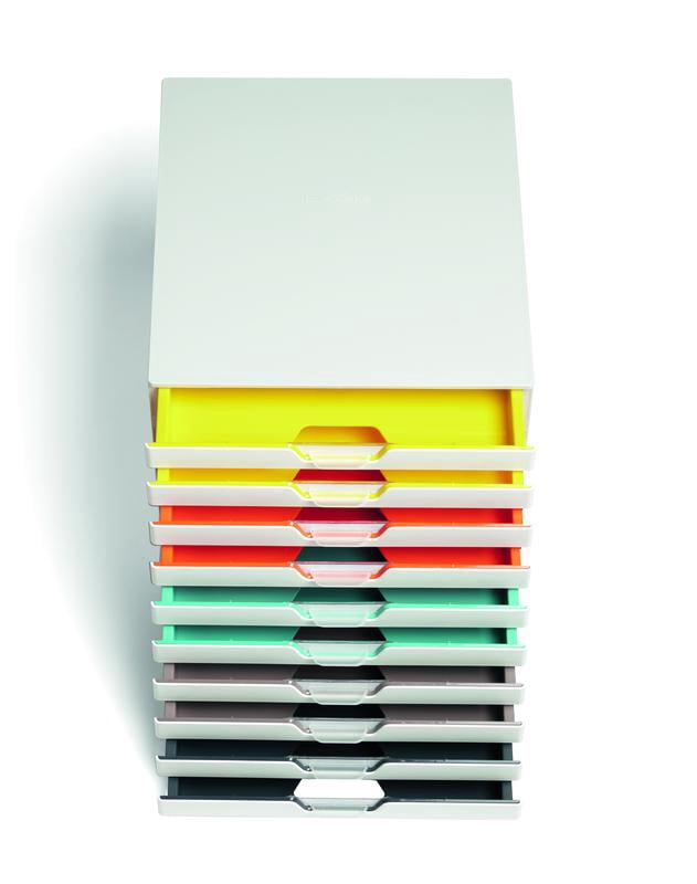 Desktop Drawer Organizer (VARICOLOR MIX 10 Compartments with Removable Labels) 11" w x 14" d x 11.375" h, White & Mul... - Image 2
