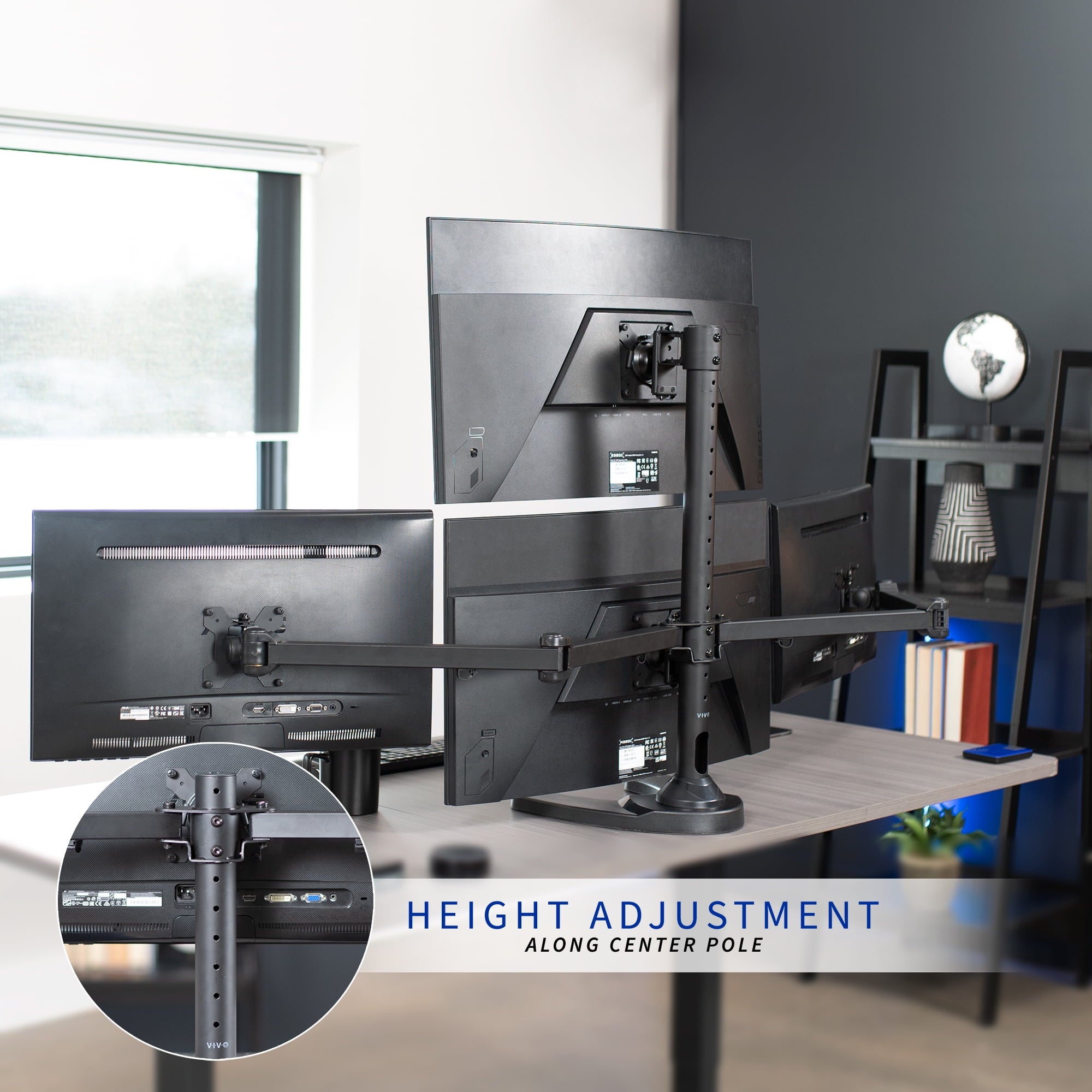 Steel Quad Monitor Mount Adjustable 3 + 1 Stand | 4 Screens up to 32" - Image 6