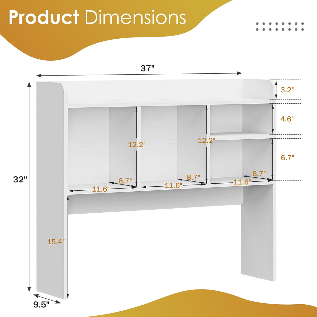 Desktop Bookshelf Storage Tabletop Display Hutch with 4 Shelves Wood Frame Freestanding Desk Organizer, White - Image 3