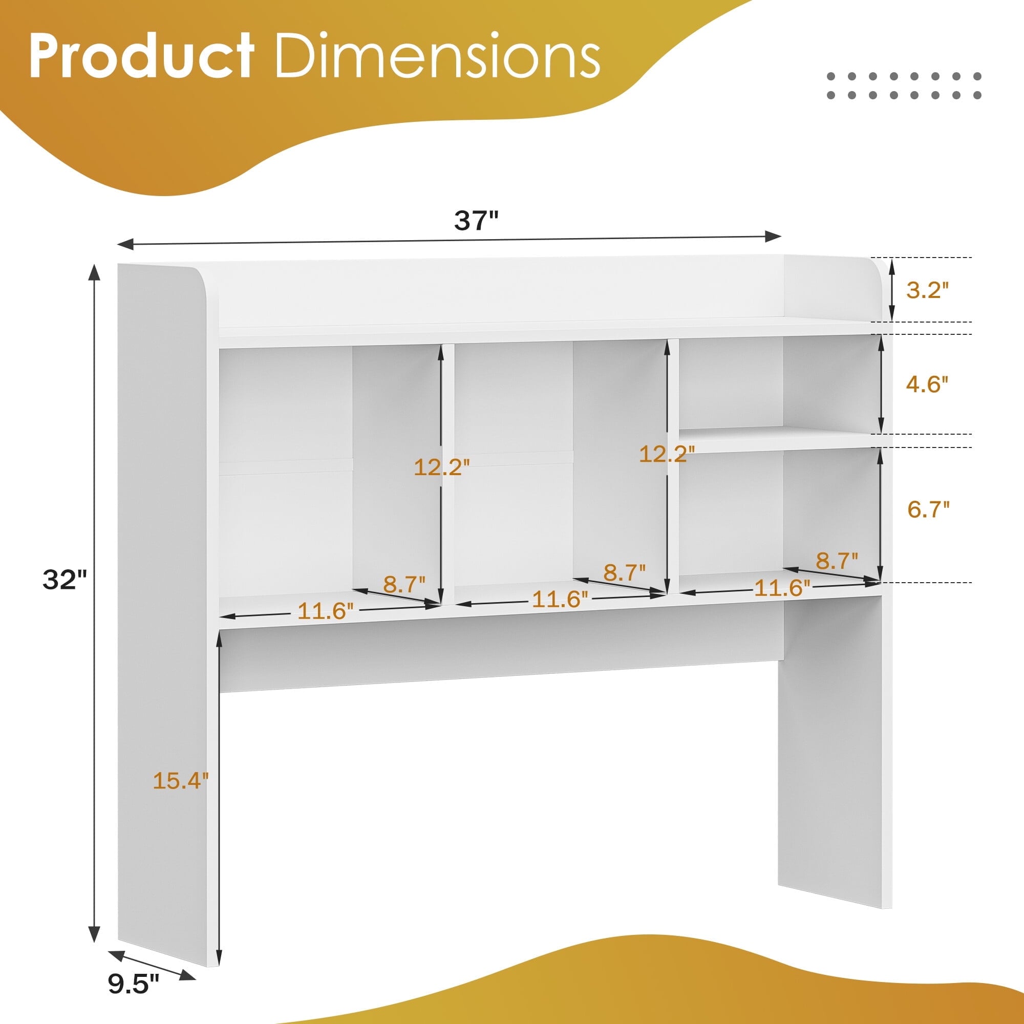 Desktop Bookshelf Storage Tabletop Display Hutch with 4 Shelves Wood Frame Freestanding Desk Organizer, White - Image 3