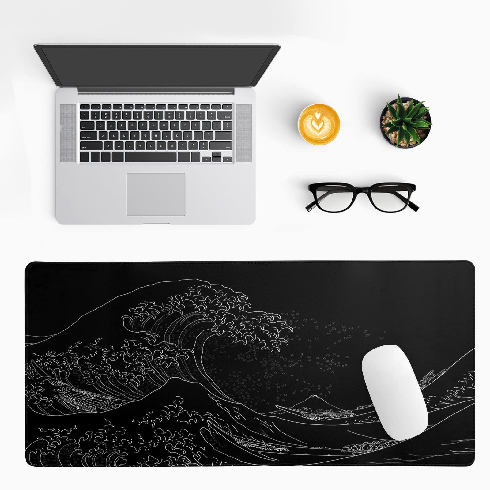 Large Japanese Sea Wave Mouse Pad, 31.5 x 11.8 Inch Extended Anime Gaming Desk Pad, Black Kanagawa Mat with Non-Slip ... - Image 3