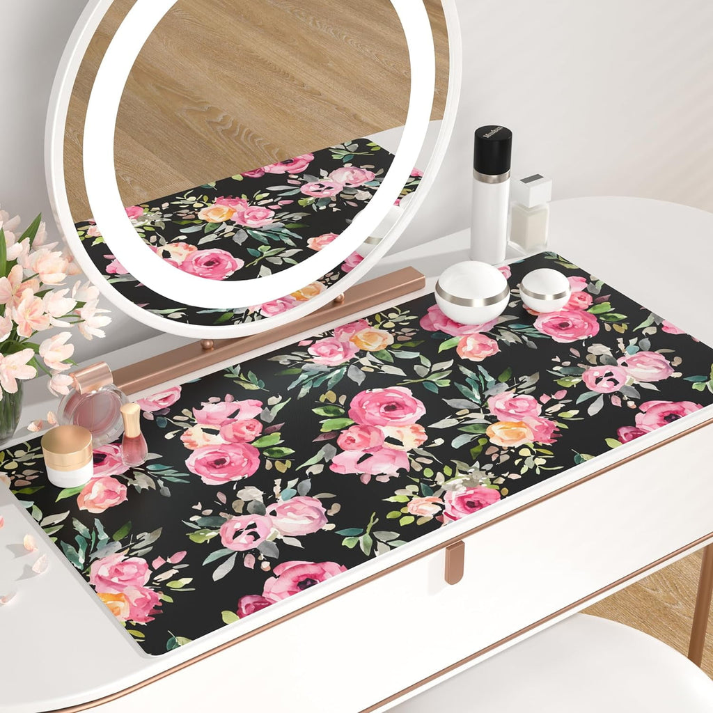 Large Mouse Pad for Desk, Cute Desk Mat for Desktop, Women Girls Pink Flowers Office Décor Desk Accessories, PU Leather Waterproof Big Gamin - Image 3