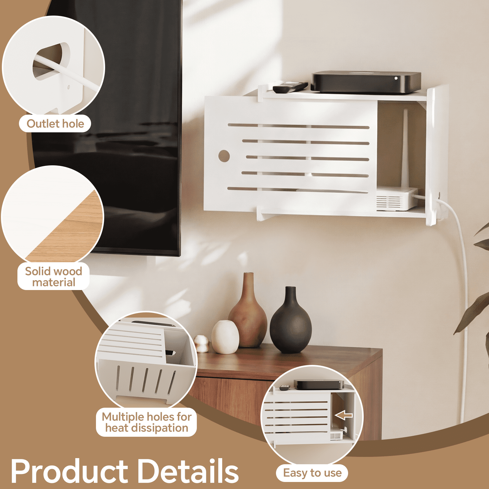 Wooden WiFi Router Storage Box Hider Shelf, Decorative Projector Box Hider Rack Countertop, for Cable, Modem, Interne... - Image 3