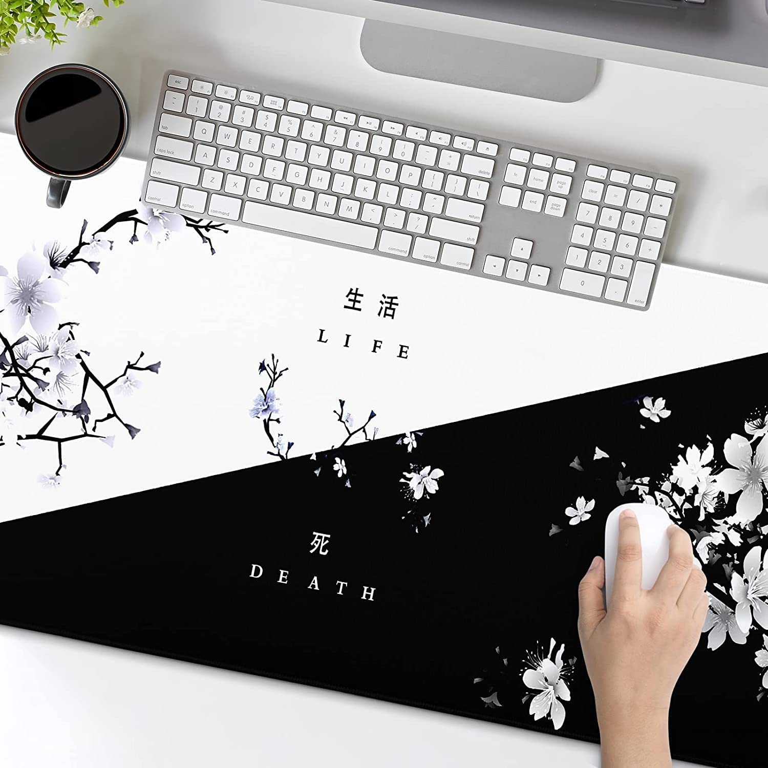Black White Cherry Blossom Mouse Pad Japanese Sakura Death Life Flower Extended Desk Mat 80X30 cm Non-Slip Rubber Bas... - Image 2