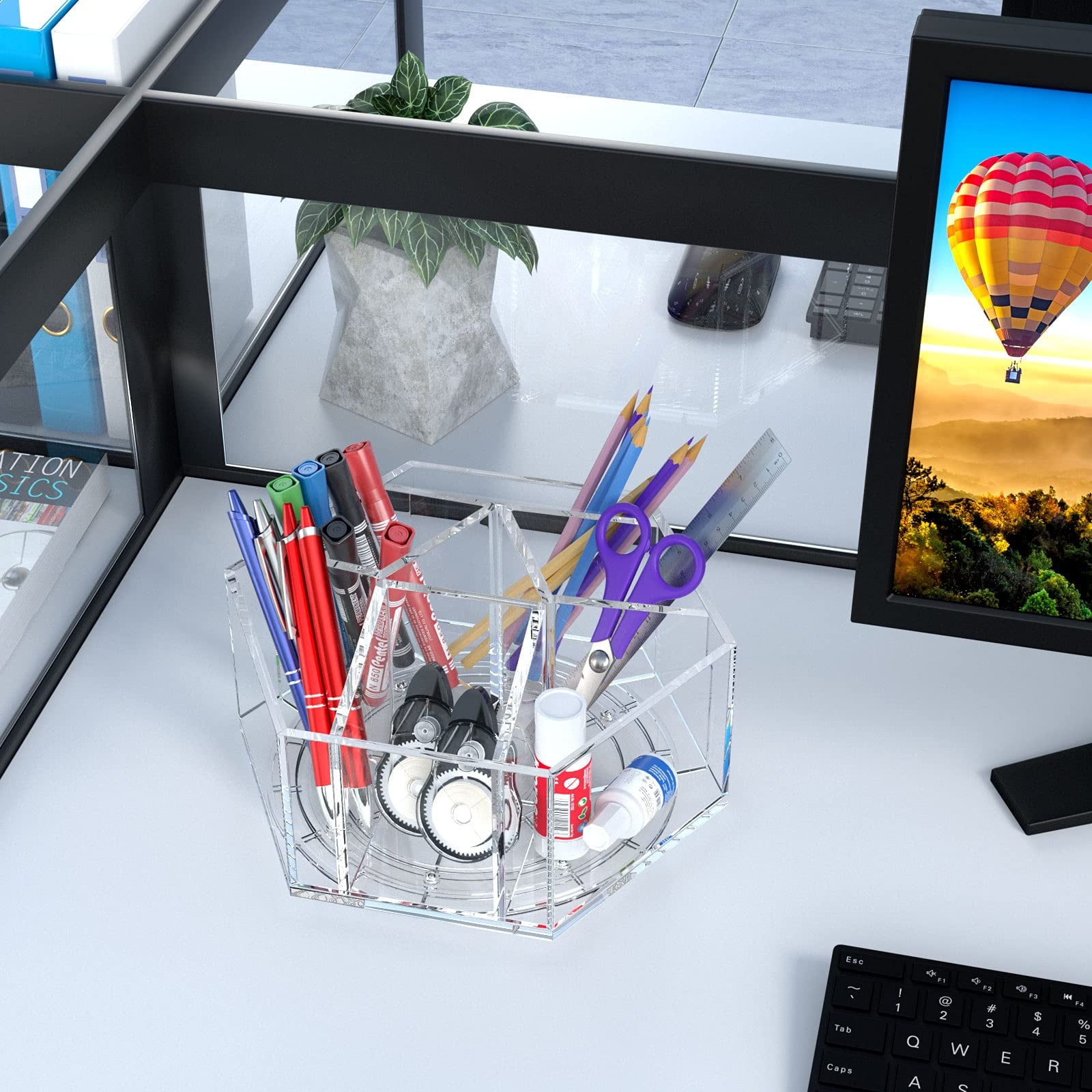Acrylic Pen Holder Pencil Organizer, 360-Degree Rotating Pencil Holder, Crayon Organizer Marker Holder Caddy Art Supp... - Image 4