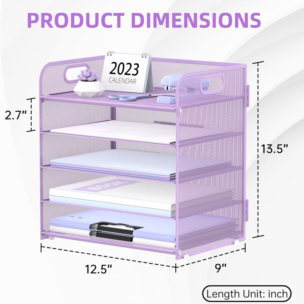 5-Tier Metal Desk Organizer with Handle, File Organizer, Purple, 1 Piece - Image 6
