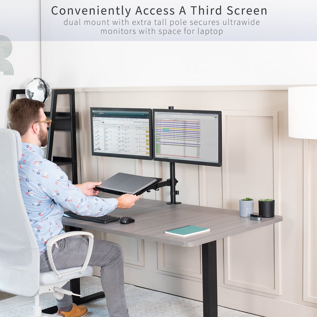Dual 13" to 27" Monitor Mount with Laptop Holder, Tall Adjustable Stand - Image 5