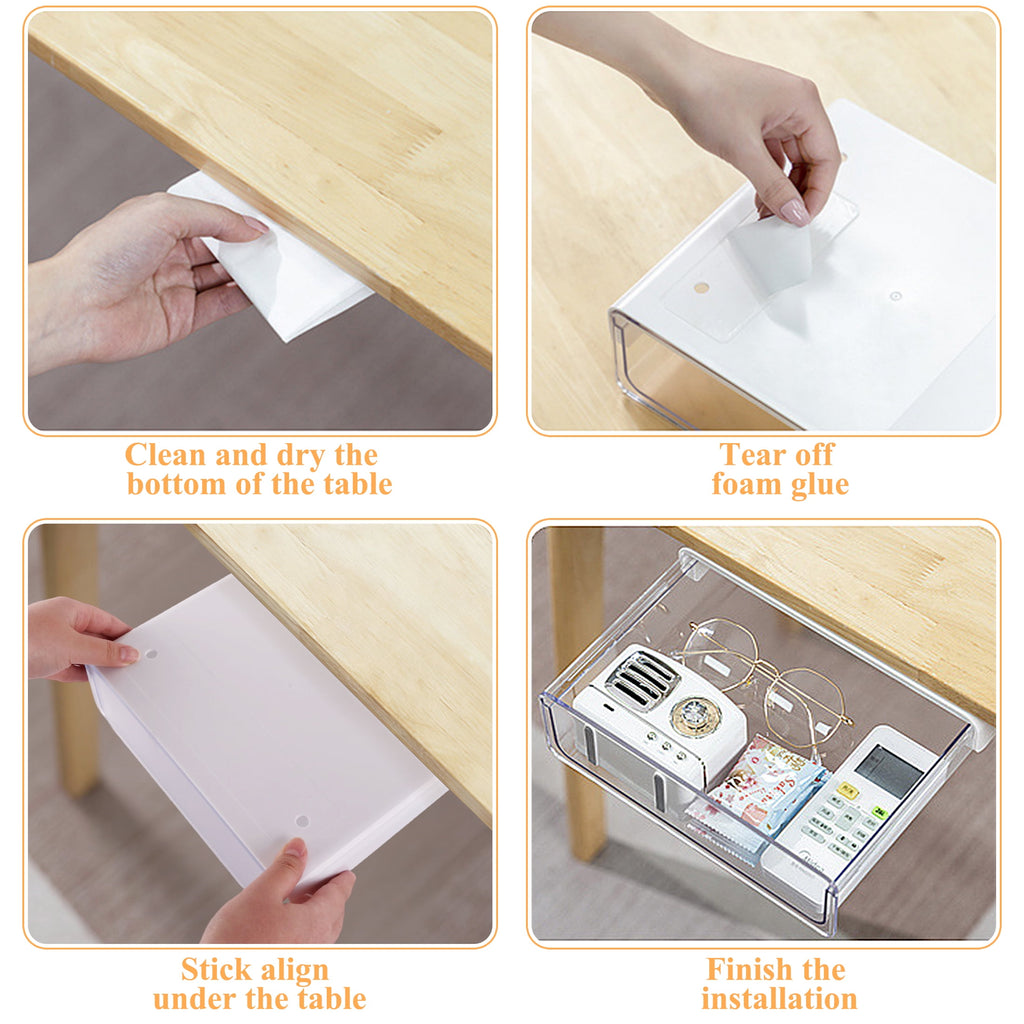 Yalumo 2 Pack Under Desk Drawer Organizer, Large & Small Slide Out Under Desk Storage Drawer Self-Adhesive Under Table Hidden Drawer for Off - Image 3