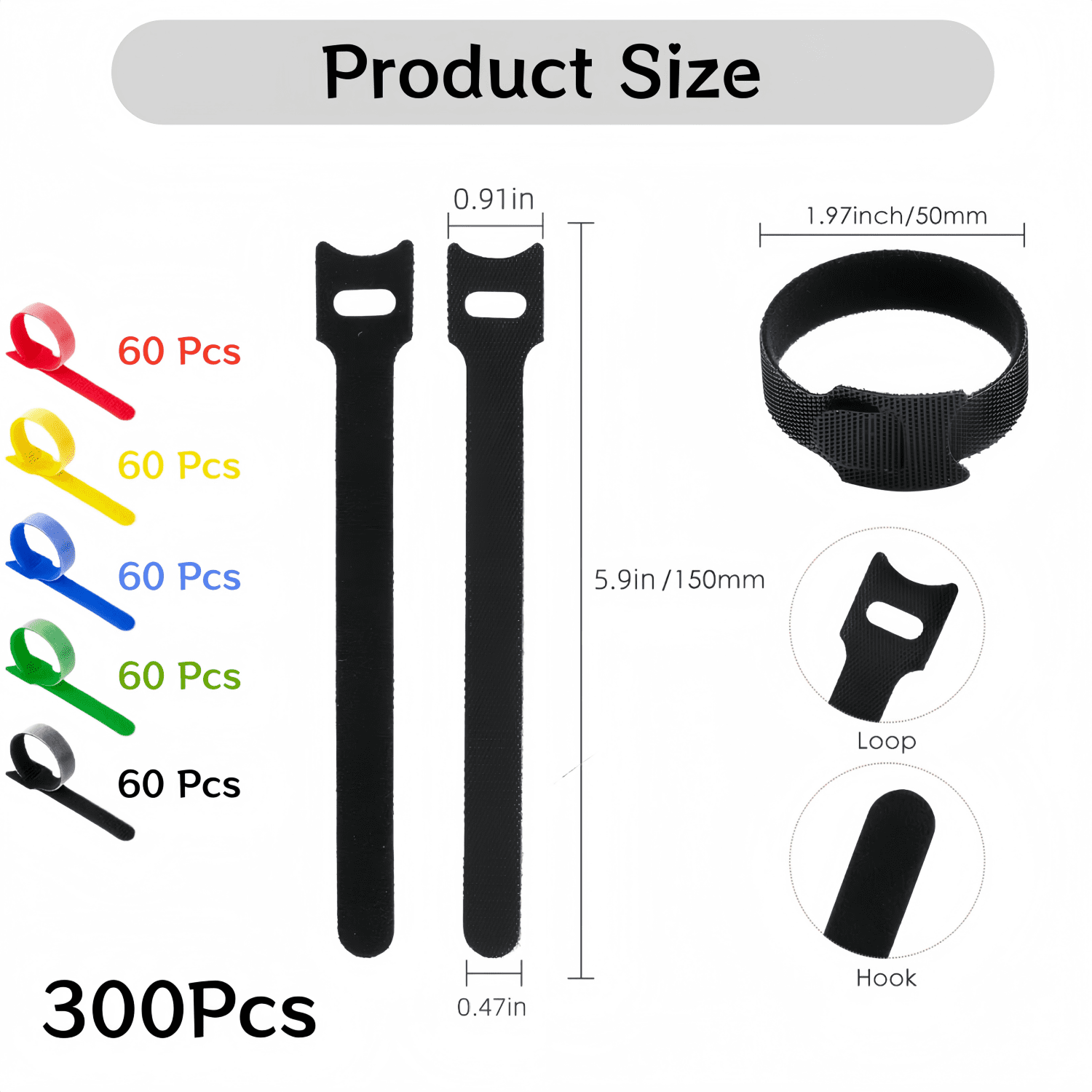 300 Pcs Cord Wraps,Cable Organizers,Adjustable Cord Management Ties for Charging Cords & Electrical Cords,Reusable Mu... - Image 3