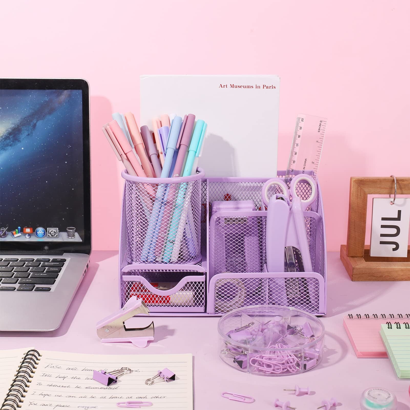 Desk Organizer and Accessories, Office Supplies 7 Compartments Desk Organizer with Stapler, Tape Dispenser, 1000 Stap... - Image 3