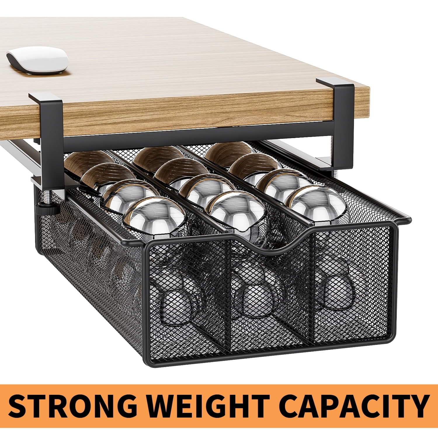 Under Desk Drawer Clamp-On Mesh Metal Under Table Storage Organizer Slide Out Caddy with 3 Compartments for Home & Of... - Image 2