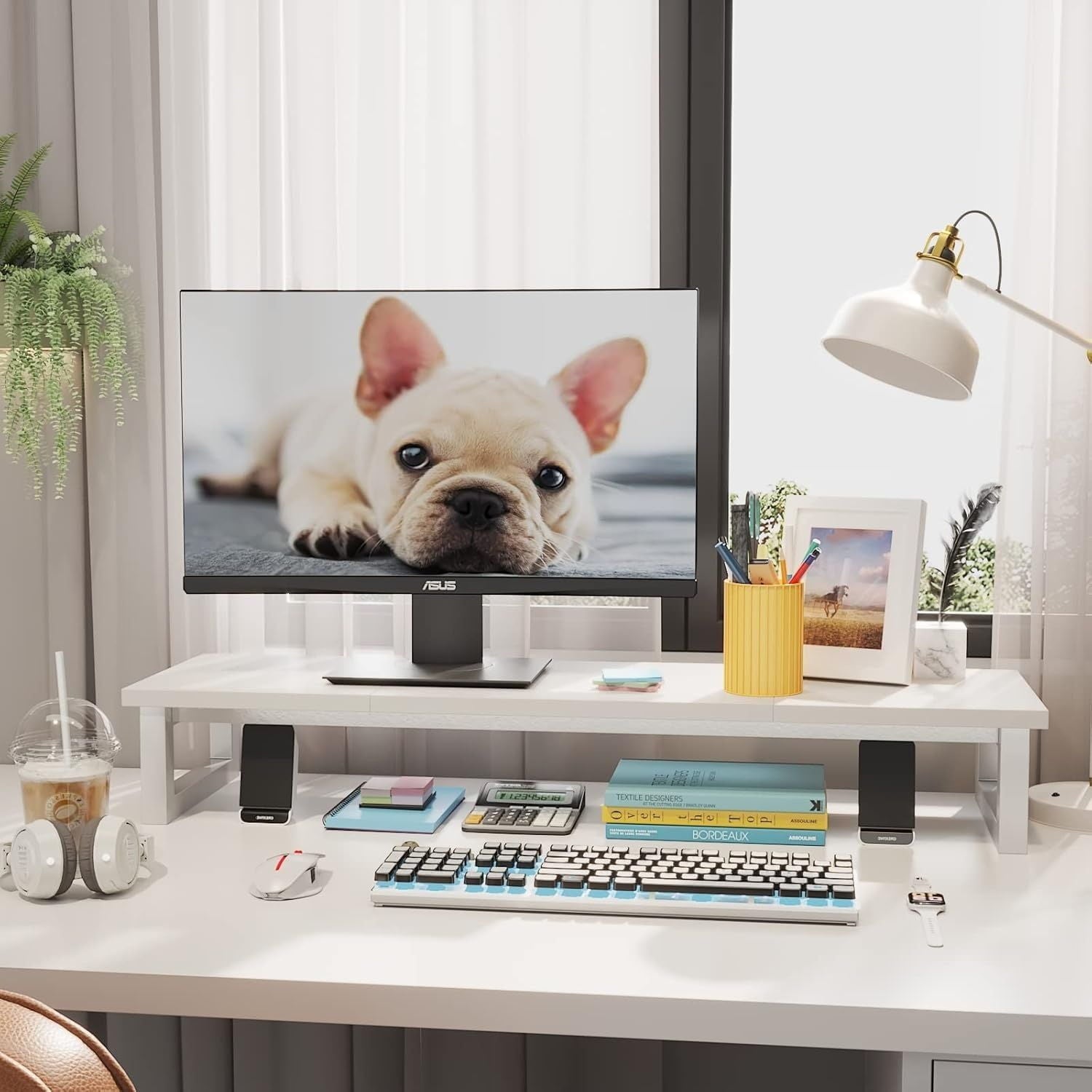 Riser, 39Inch Large s for 2 s, Computer , Wooden Desktop Oraganizer Shelf for Office Desk Computer,Laptop,TV - Image 6
