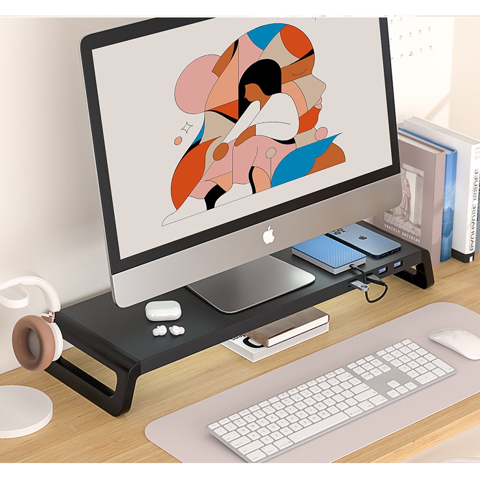 Monitor and Laptop Desk Stand with USB 3.0 HUB, Hold Up to 46 lbs, Black - Image 6
