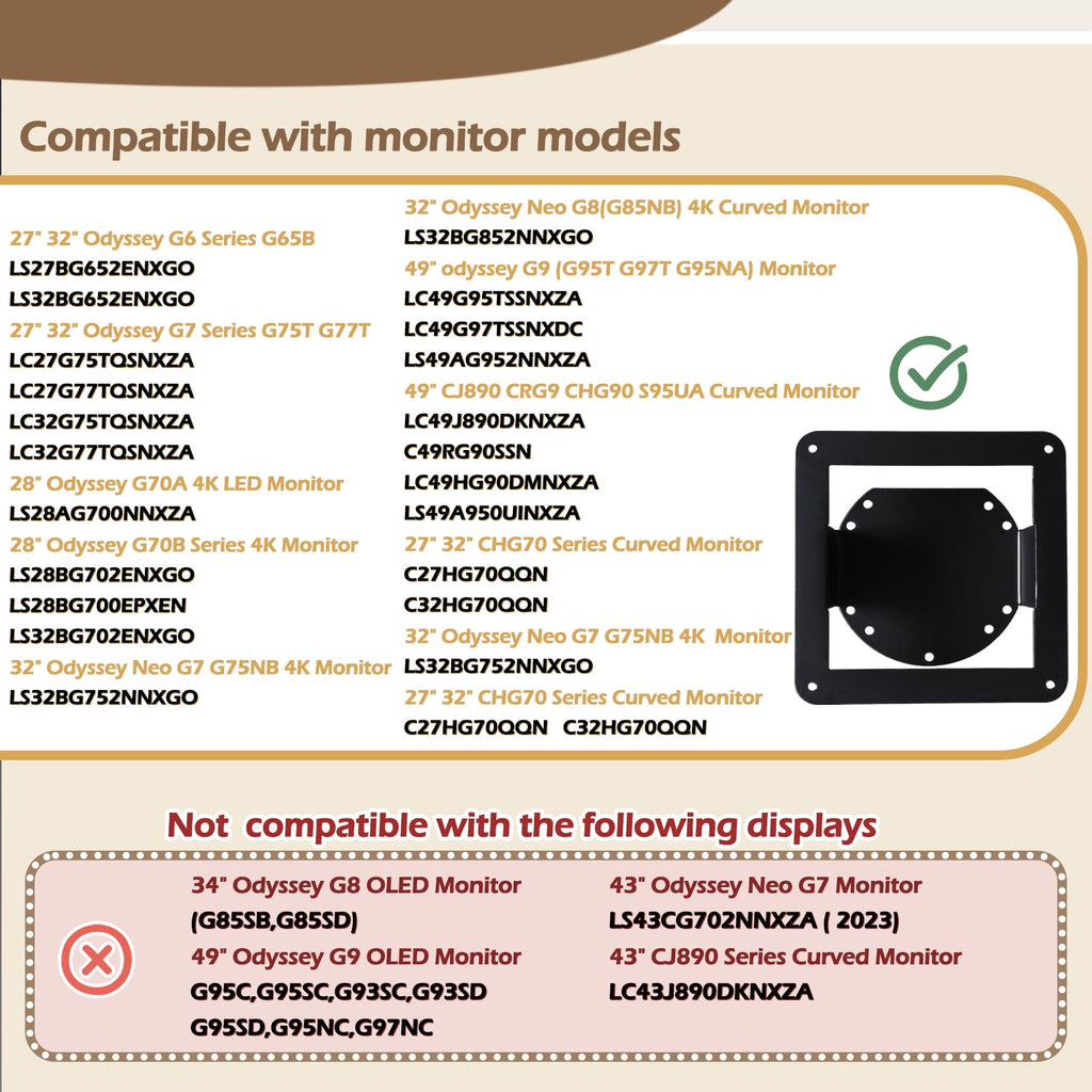 Odyssey G7 G8 G9 Vesa Mount Adapter Compatible with Samsung Odyssey NEO G7 G8 G9 Series G65B G75T G77T G70A G70B G75N... - Image 2