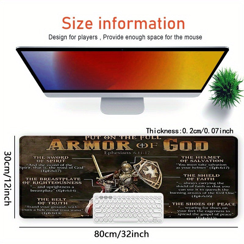 Faithgee Armor of God Ergonomic Mouse Pad, 31.5"x11.8 Inch, Non-Slip Rubber Desk Mat with Jesus Cross Design, Soft Co... - Image 4