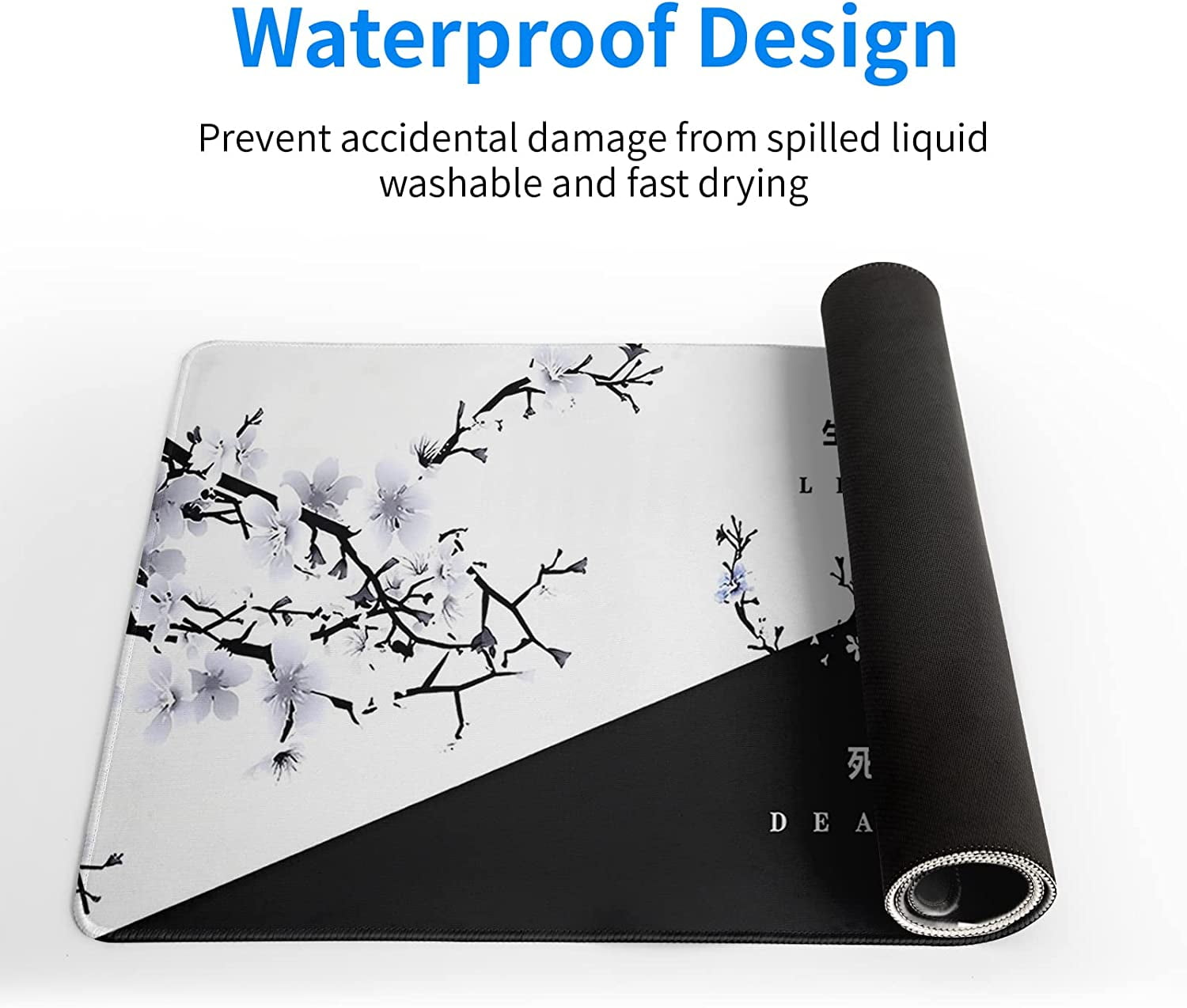 Black and White Japanese Cherry Blossom Gaming Mouse Pad Sakura Death Life Flower Mat 31.5x11.8 Inch Texture Non-Slip... - Image 4