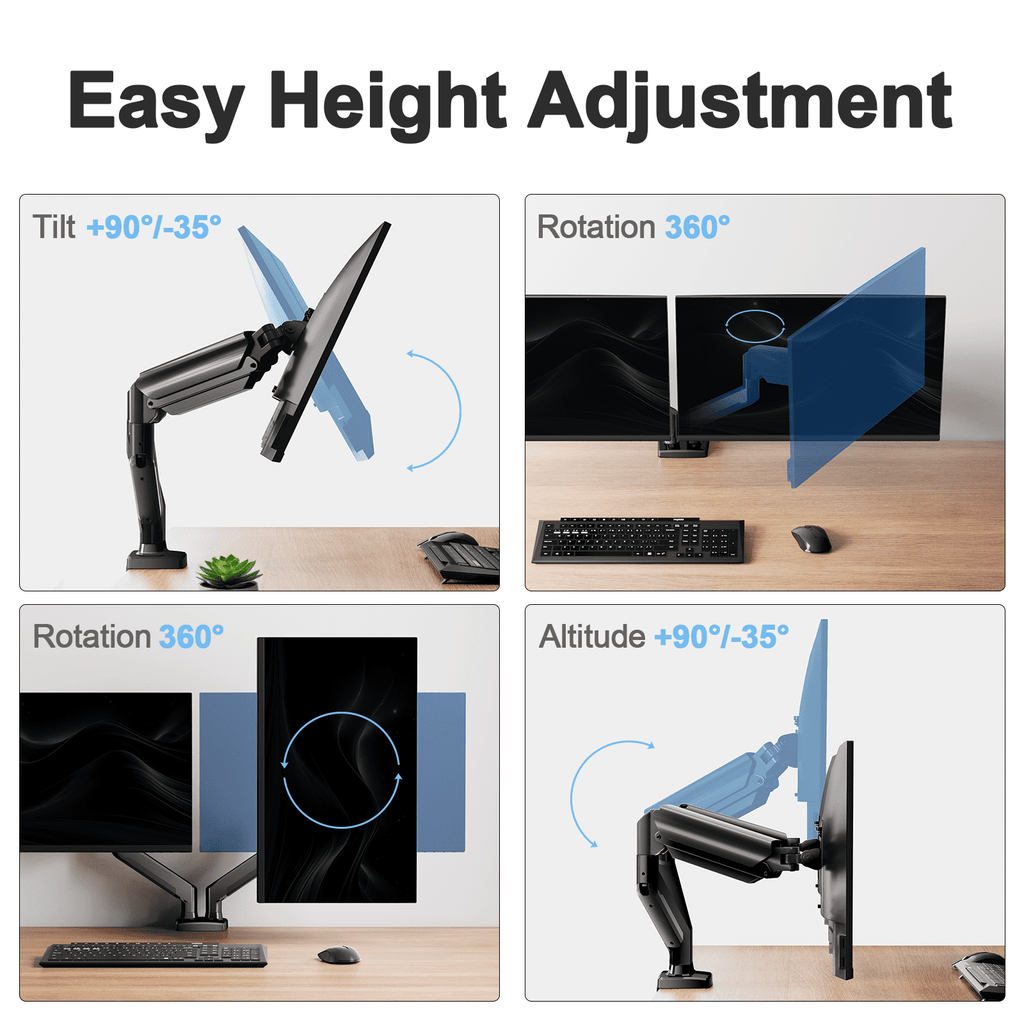 Dual Monitor Mount Stand for 13-32 inch Screens, 360 Heavy Duty Adjustable Arm Desk Mount with Tilt, Swivel, Rotation... - Image 2