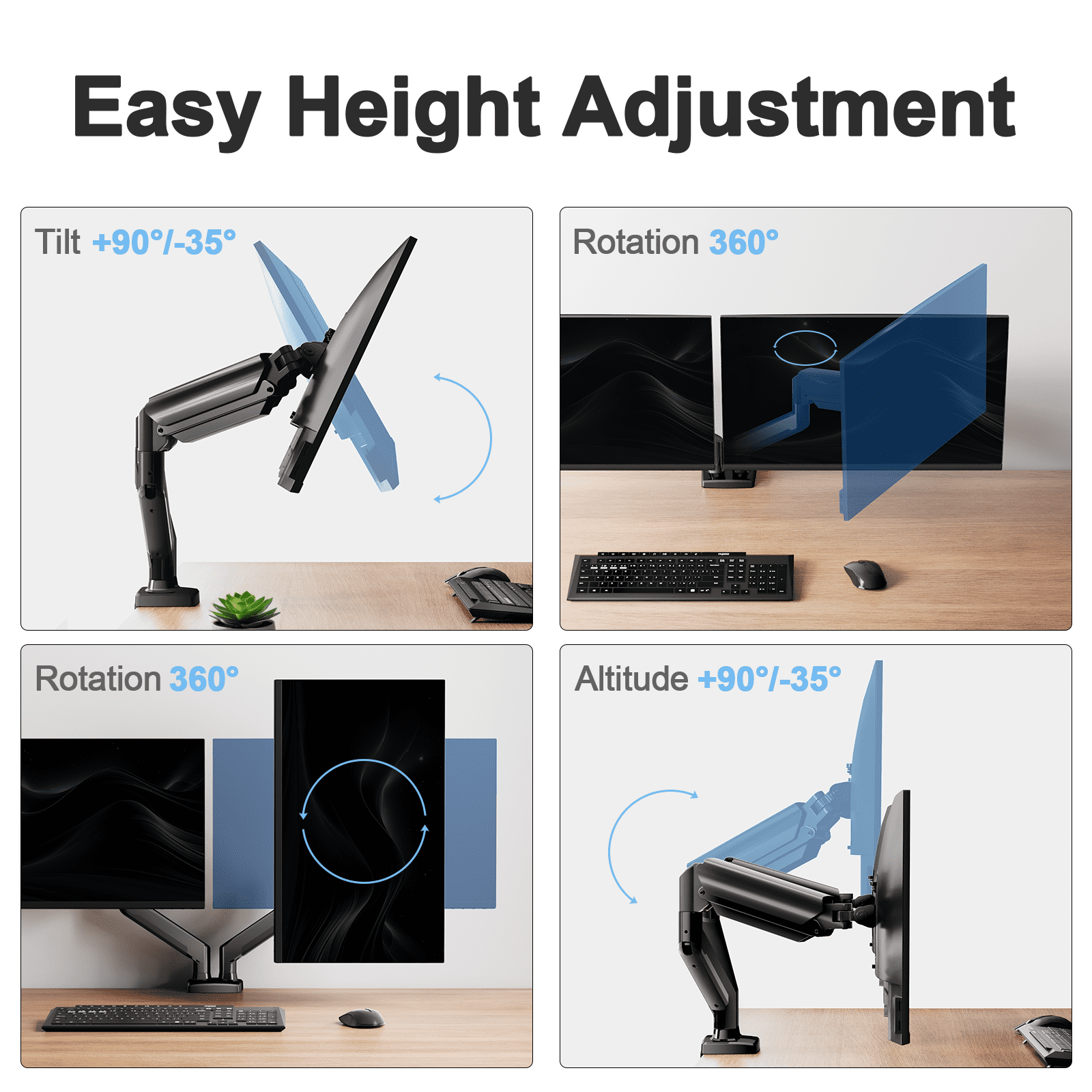 Dual Monitor Mount Stand for 13-32 inch Screens, 360 Heavy Duty Adjustable Arm Desk Mount with Tilt, Swivel, Rotation... - Image 2