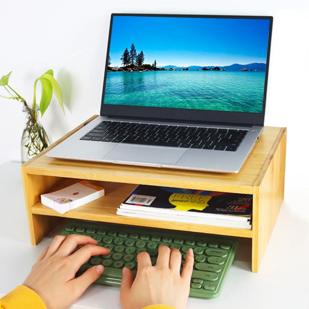 2-Tier Bamboo Monitor Riser Stand Desk Laptop Stand for Workstation Home Office Computer Laptop Printer Stand Natural... - Image 5