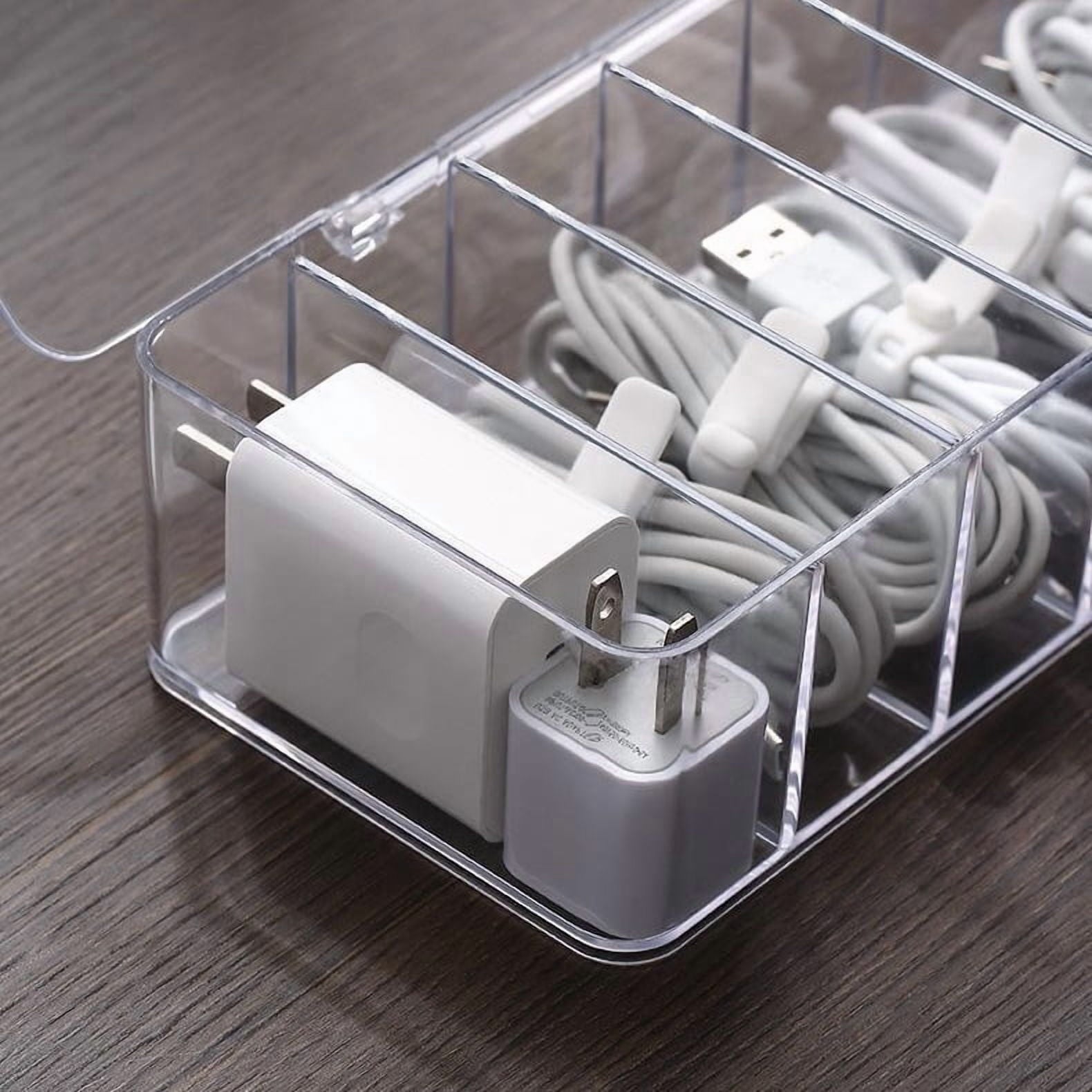 ChoovyShop Cable Organizer Box with Lid, Clear Plastic Charger Cord Adapter Organizer, Accessories Storage for Home D... - Image 5