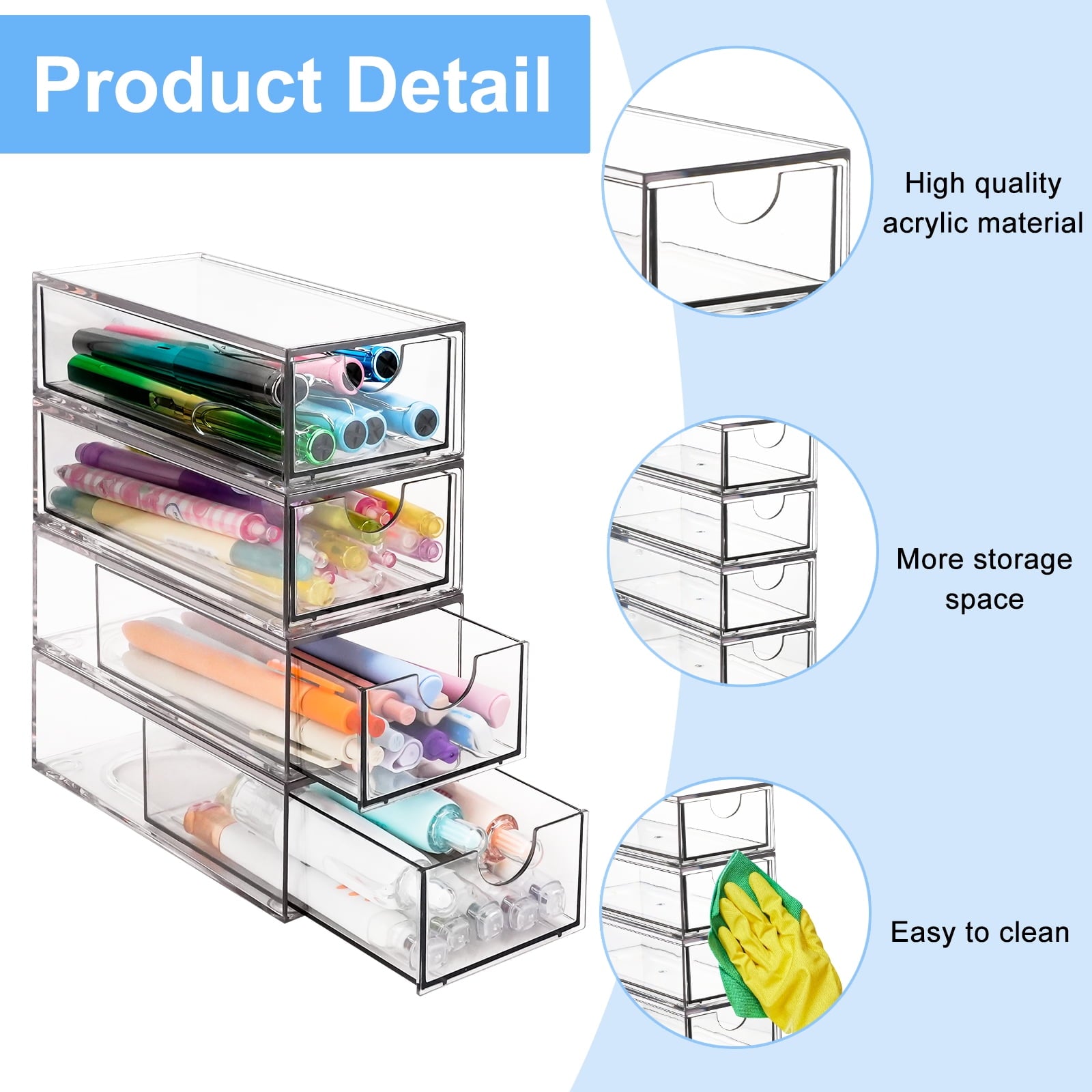 Makeup Drawer Storage Organizer with 4 Drawers, 4 Pcs Acrylic Office Desk Organization and Storage, Dustproof Drawer ... - Image 3