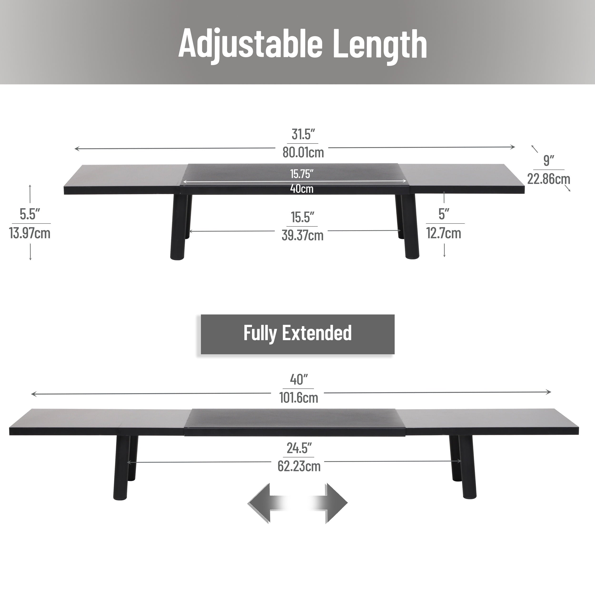 Extendable Monitor Stand, Adjustable Desktop Riser for Dual Monitors, Printers, Laptops, TV, 31.540 Inch Width, 88 lb... - Image 3