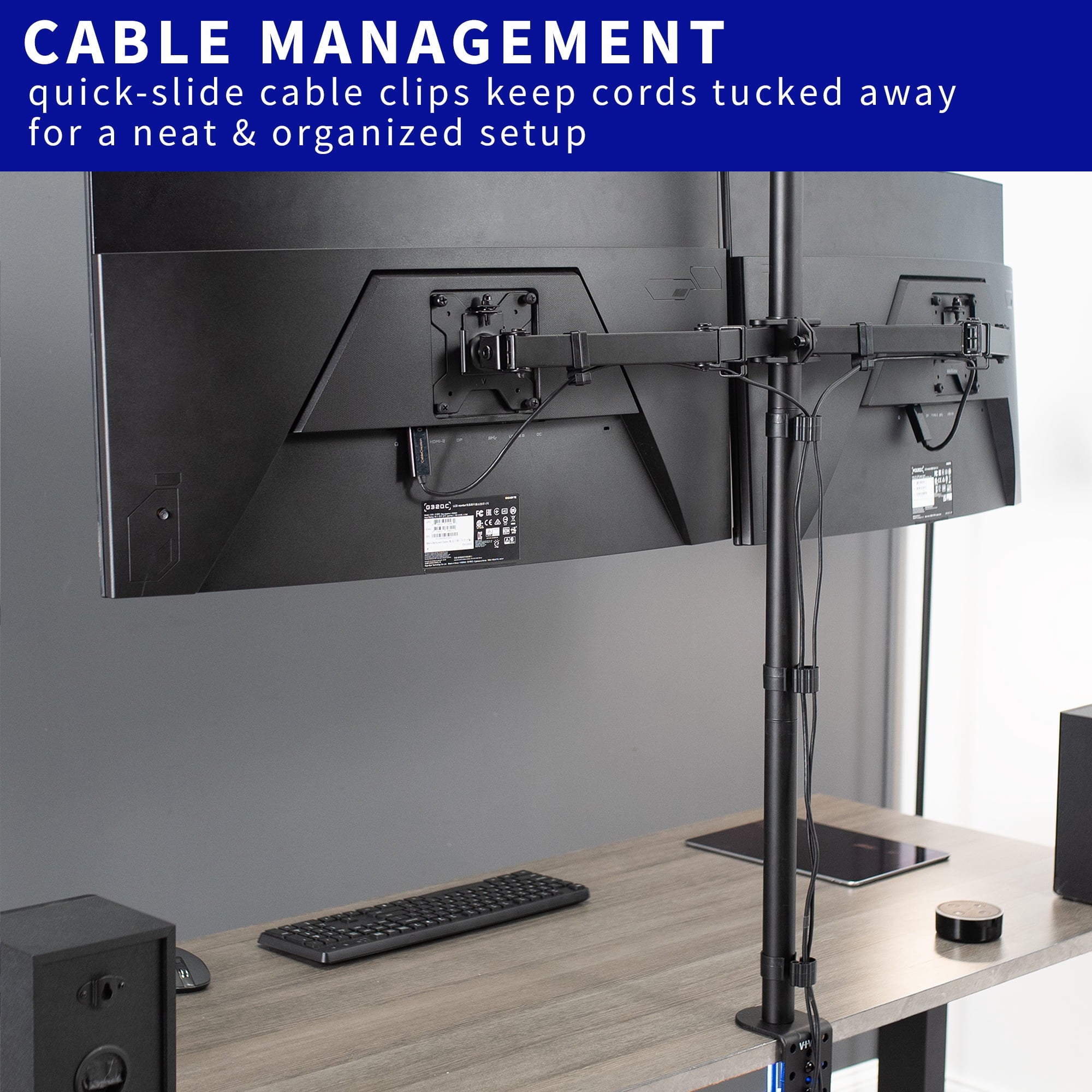 VIVO Dual Monitor Desk Mount Extra Tall Adjustable Stand for up to 32" Screens - Image 6