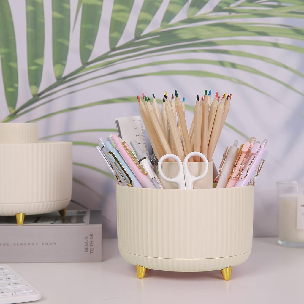 360 Rotating Plastic Desk Pen Organizer with 5 Slots, Dual-Purpose Art Supply Pencil Cup for Office, Home - Image 3