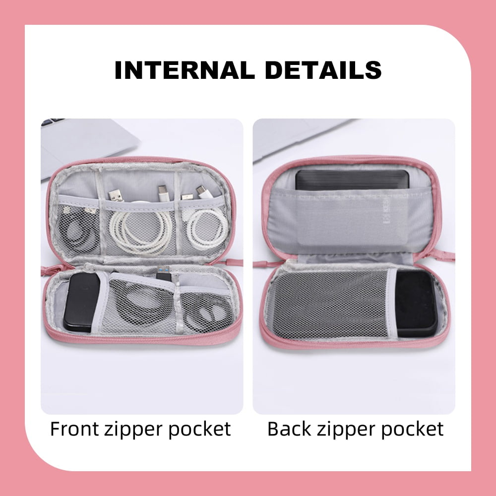 Travel Cable Organizer Pouch for Electronic Accessories, Portable Waterproof, Pink - Image 5