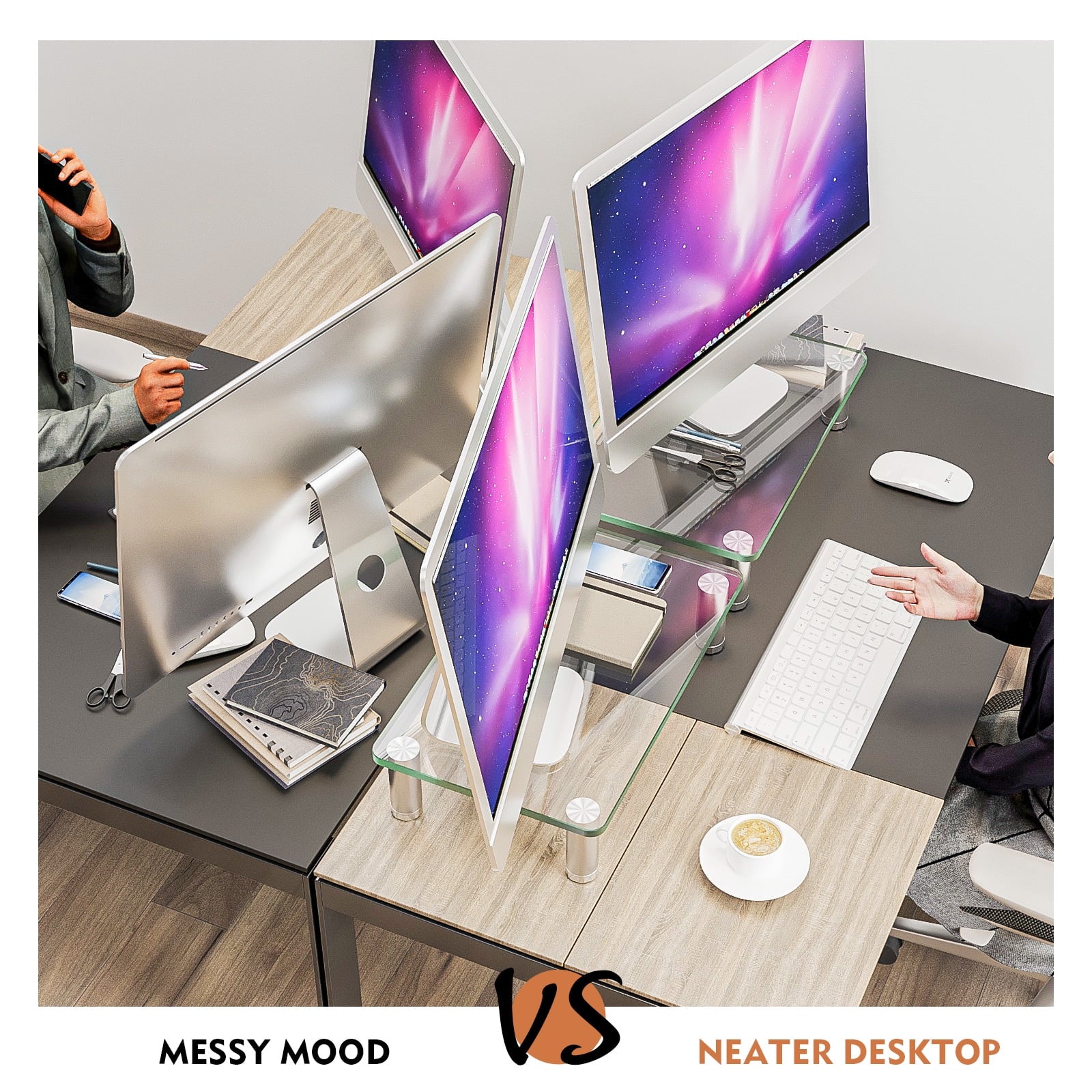 2 Pack Computer Monitor Riser with Height Adjustable Multi Media Desktop Stand for Flat Screen LCD LED TV, Laptop/Not... - Image 3